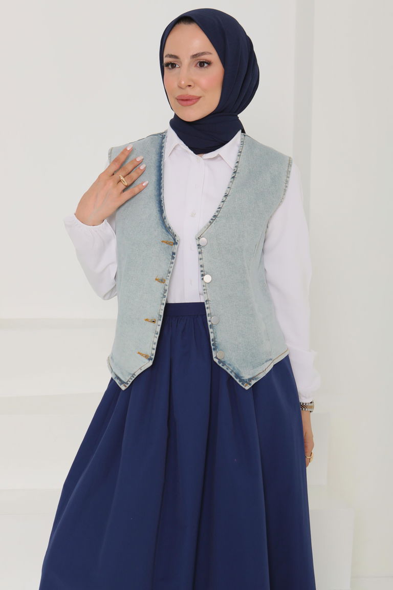 Denim Kısa Yelek - 27099 - TOFİSA