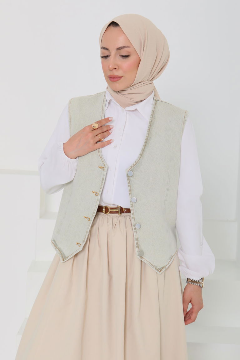 Denim Kısa Yelek - 27099 - TOFİSA