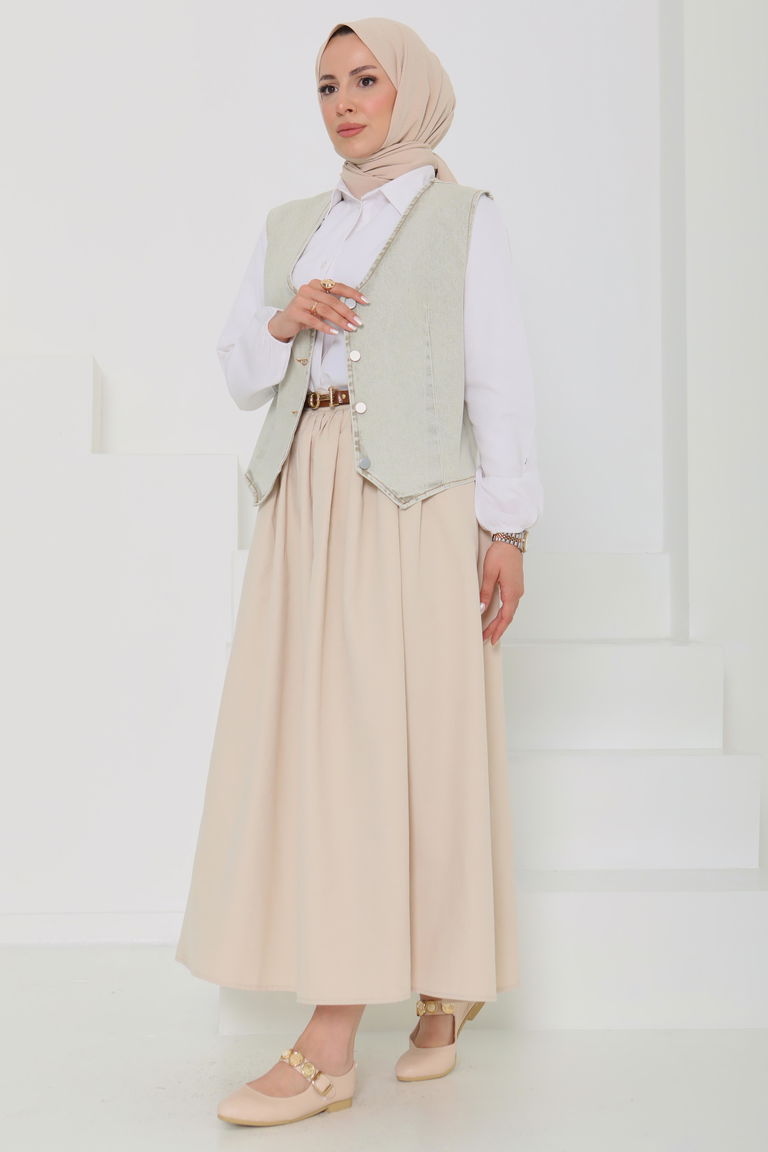 Denim Kısa Yelek - 27099 - TOFİSA