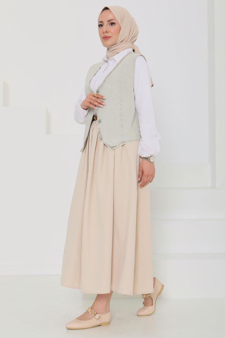 Denim Kısa Yelek - 27099 - TOFİSA