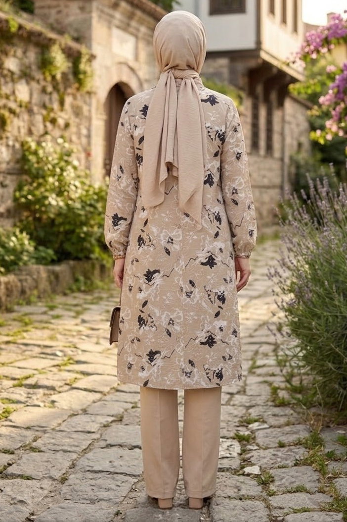 Desenli Ahşap Düğmeli Tunik Bej - 28836-BEJ - 4