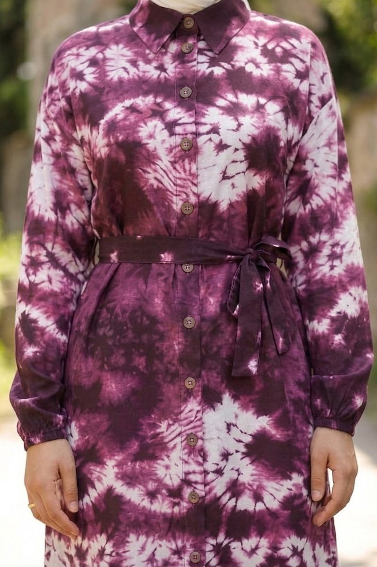 Desenli Ahşap Düğmeli Tunik Bordo - 28834-BORDO - 3