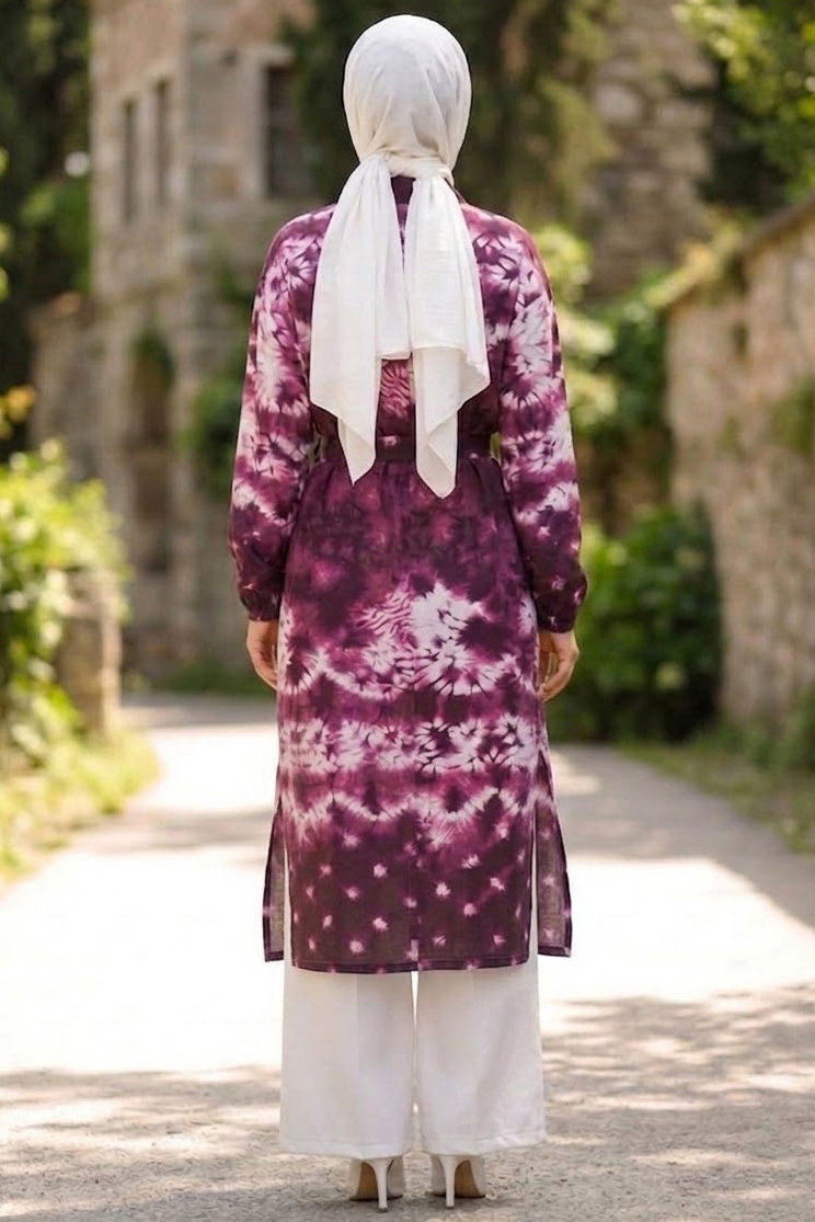Desenli Ahşap Düğmeli Tunik Bordo - 28834-BORDO - 4
