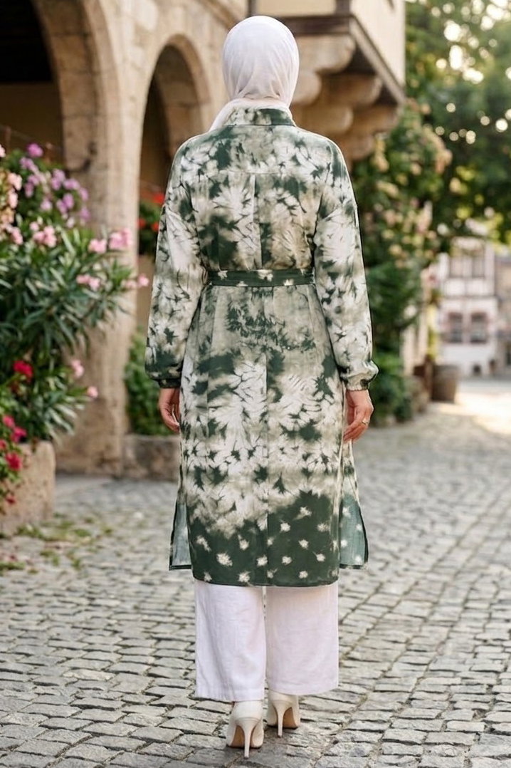 Desenli Ahşap Düğmeli Tunik Haki - 28834-HAKI - 4