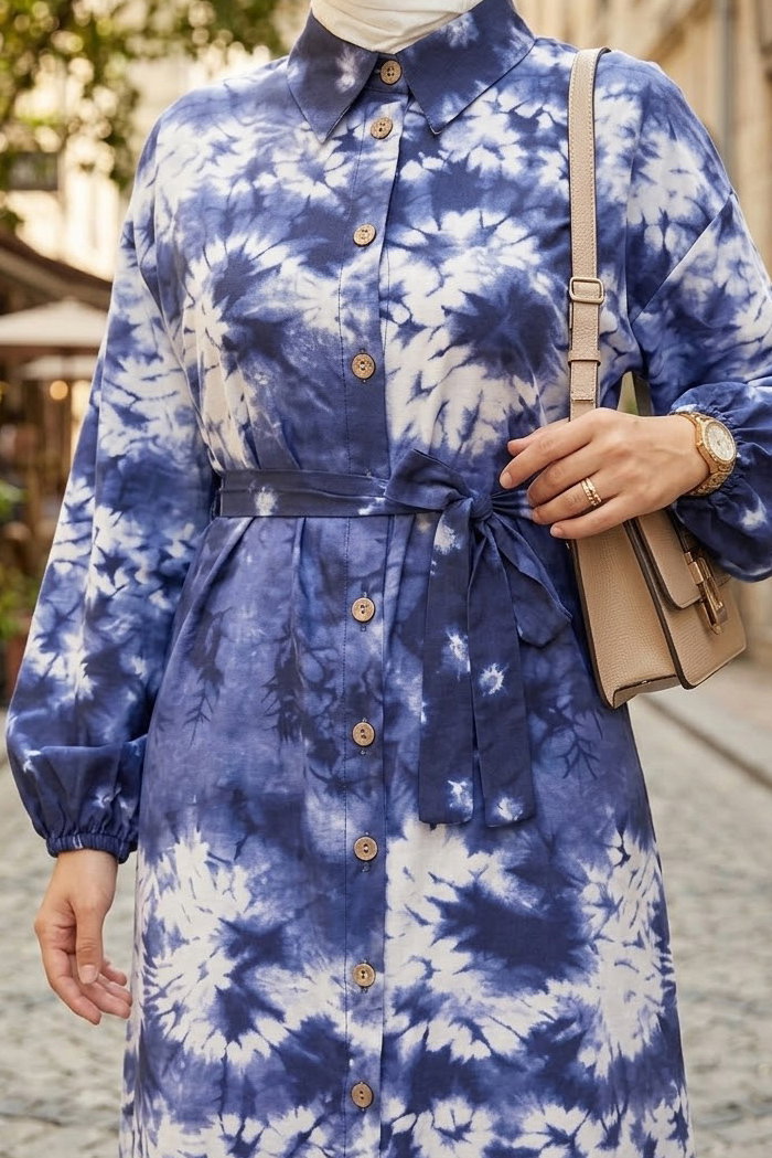 Desenli Ahşap Düğmeli Tunik Lacivert - 28834-LACIVERT - 3