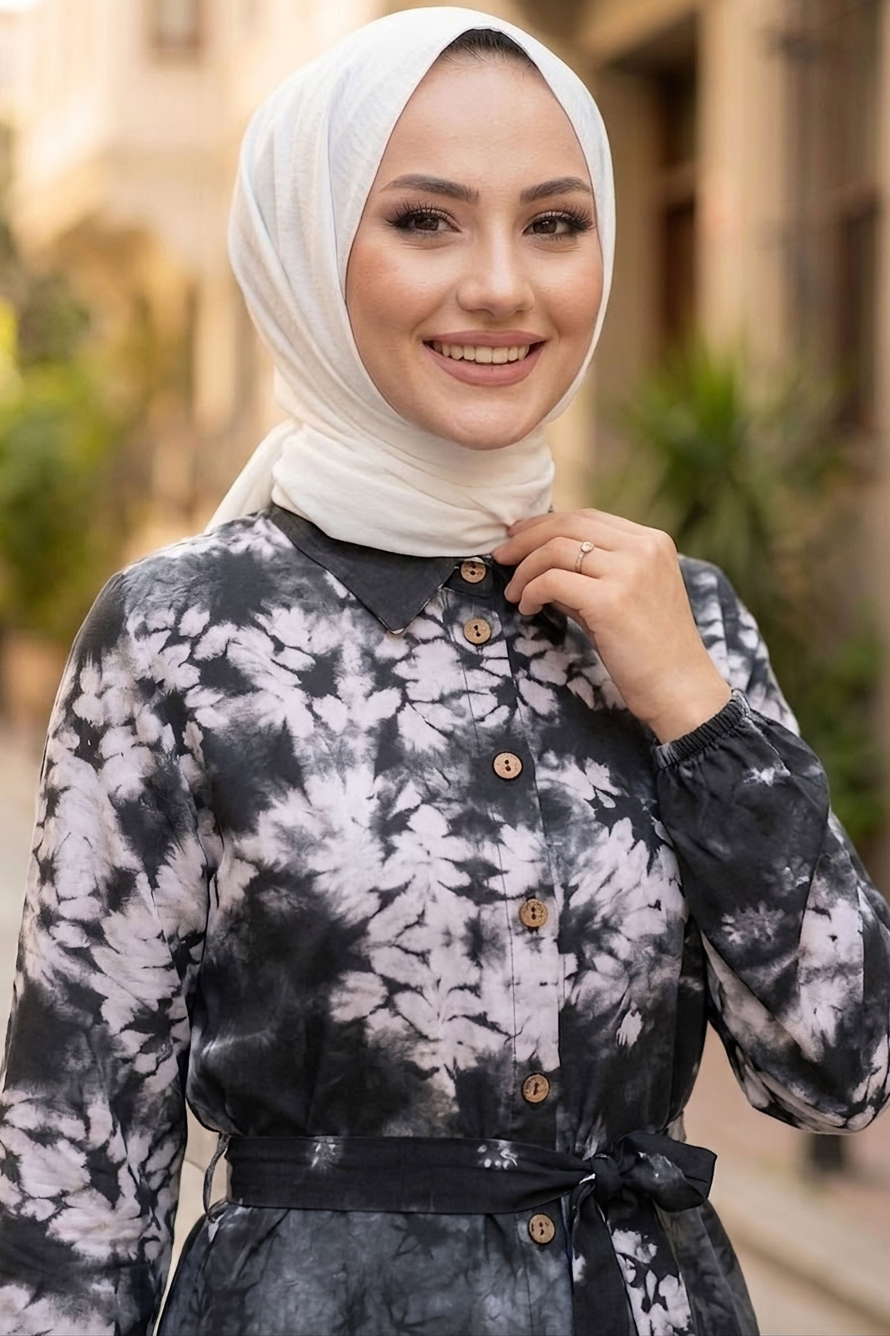 Desenli Ahşap Düğmeli Tunik Siyah - 28834-SIYAH - 3