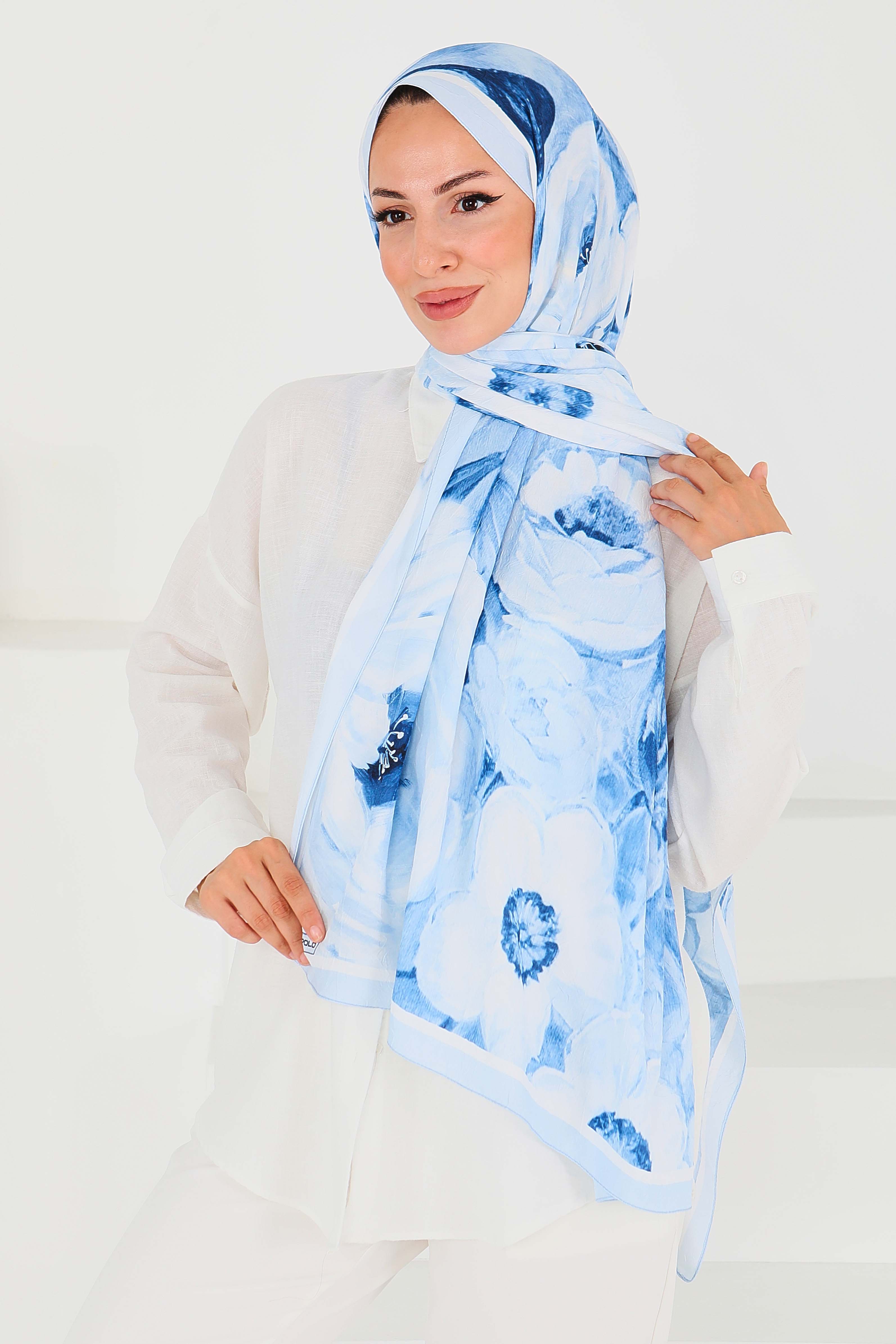 Desenli Bambu Kare Şal - 27523 - 1
