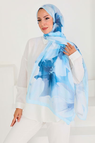 Desenli Bambu Kare Şal - 27524 