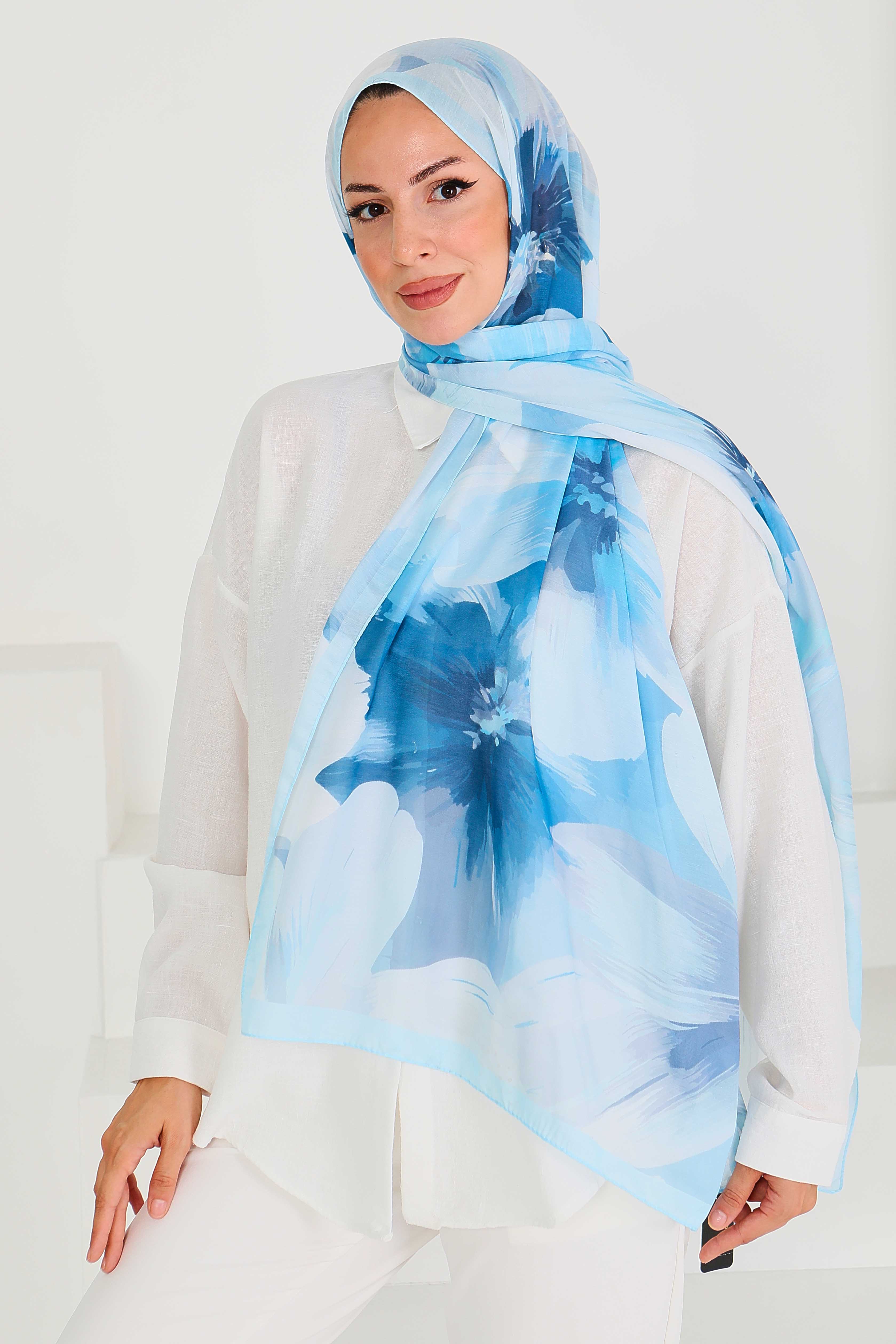 Desenli Bambu Kare Şal - 27524 - 3