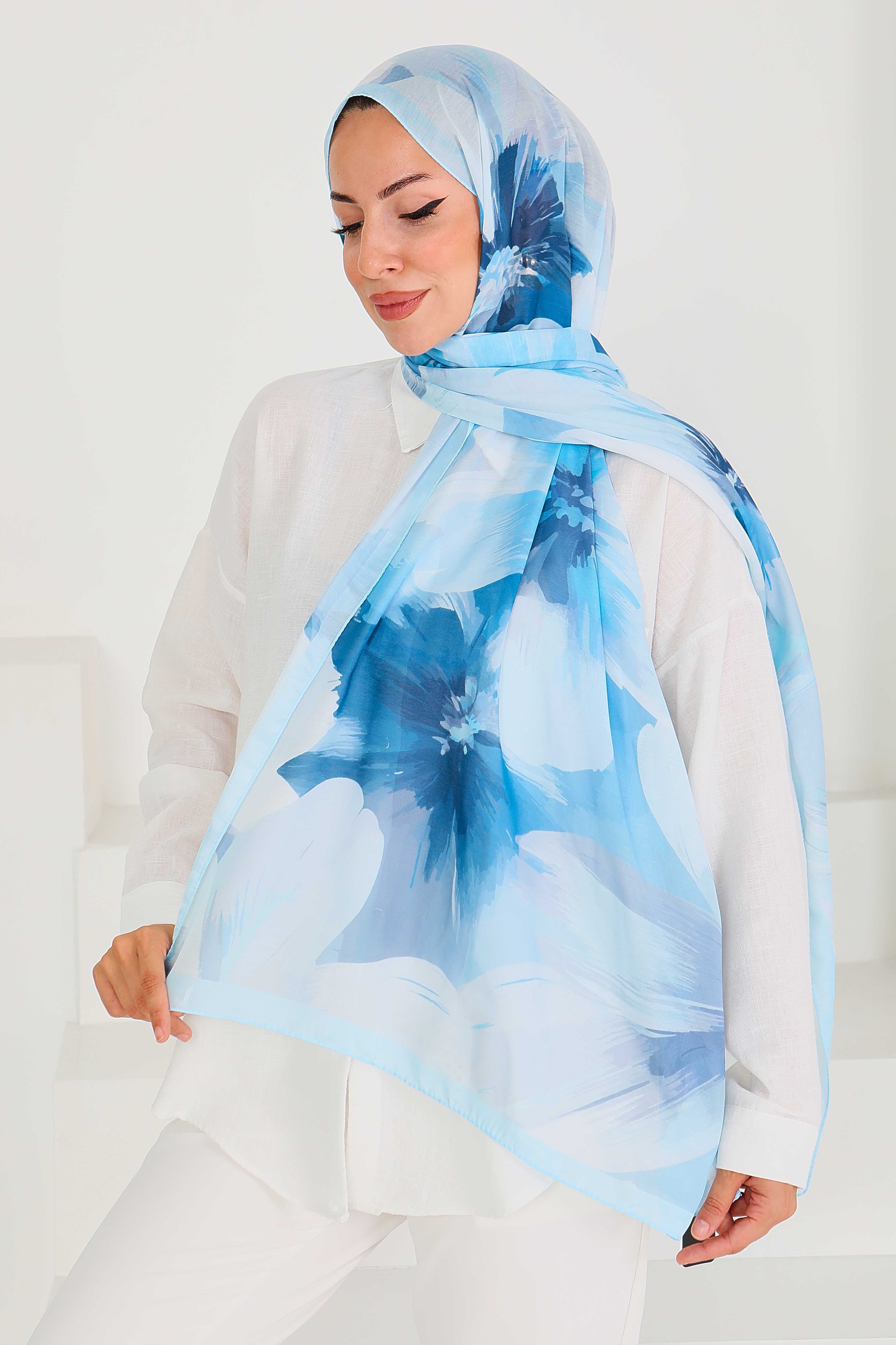 Desenli Bambu Kare Şal - 27524 - 4