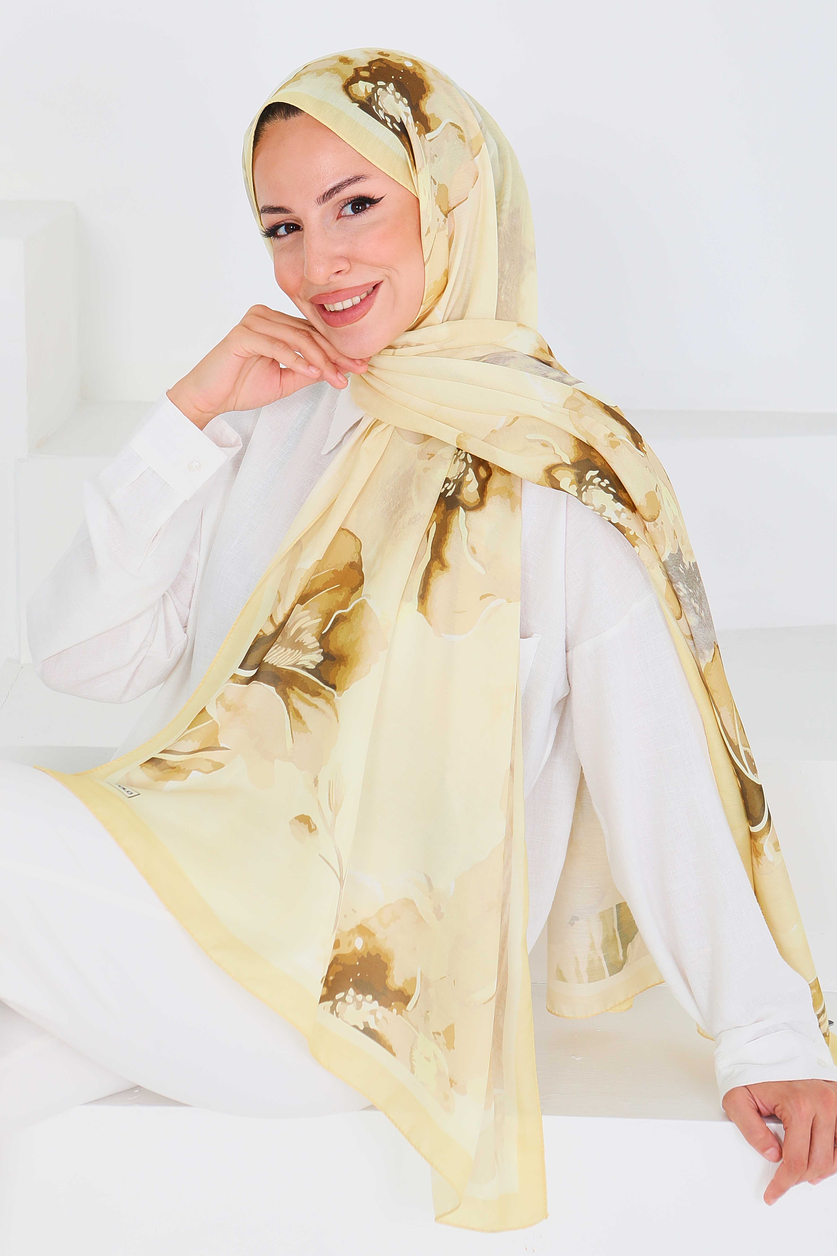 Desenli Bambu Kare Şal - 27526 - 1
