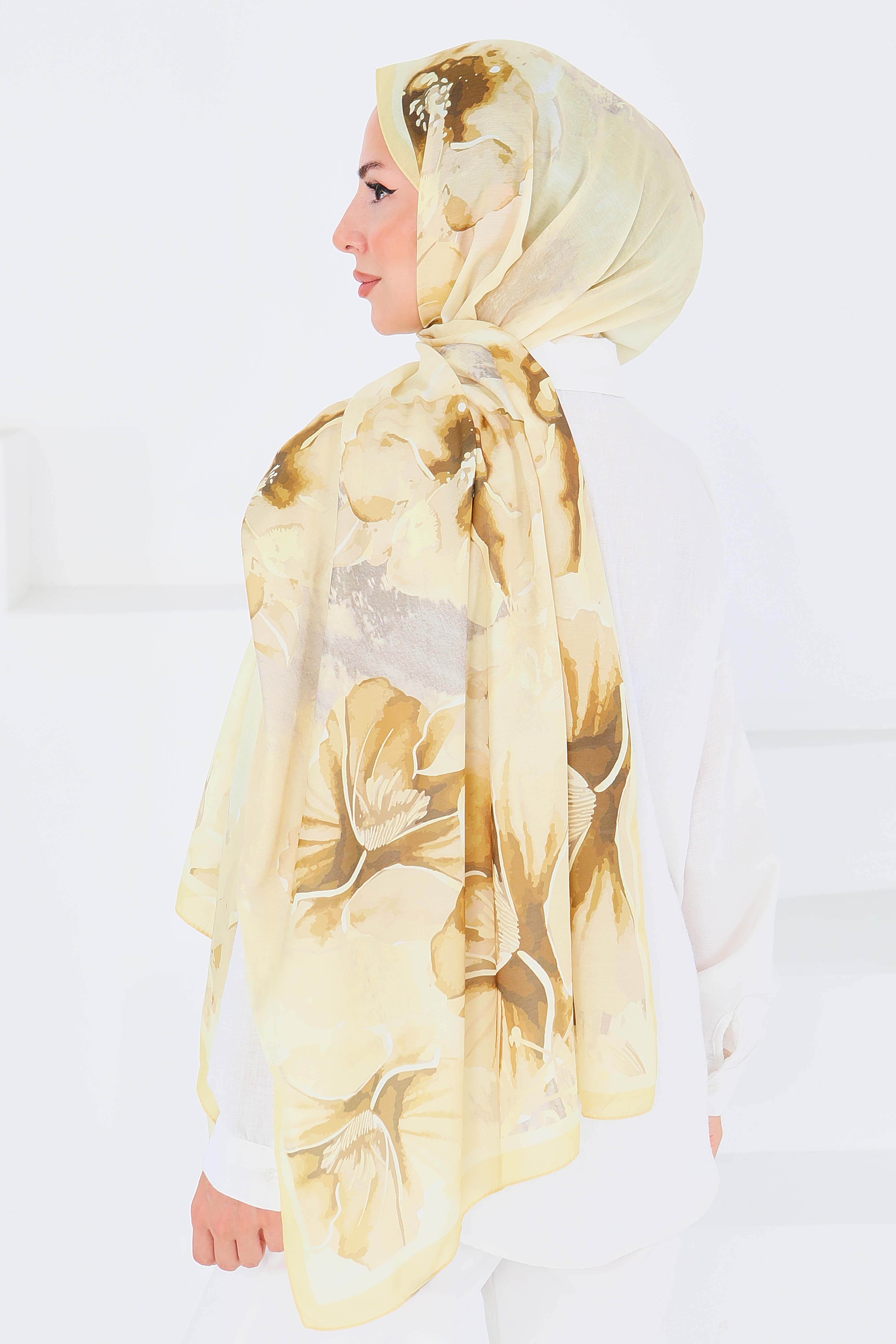 Desenli Bambu Kare Şal - 27526 - 2