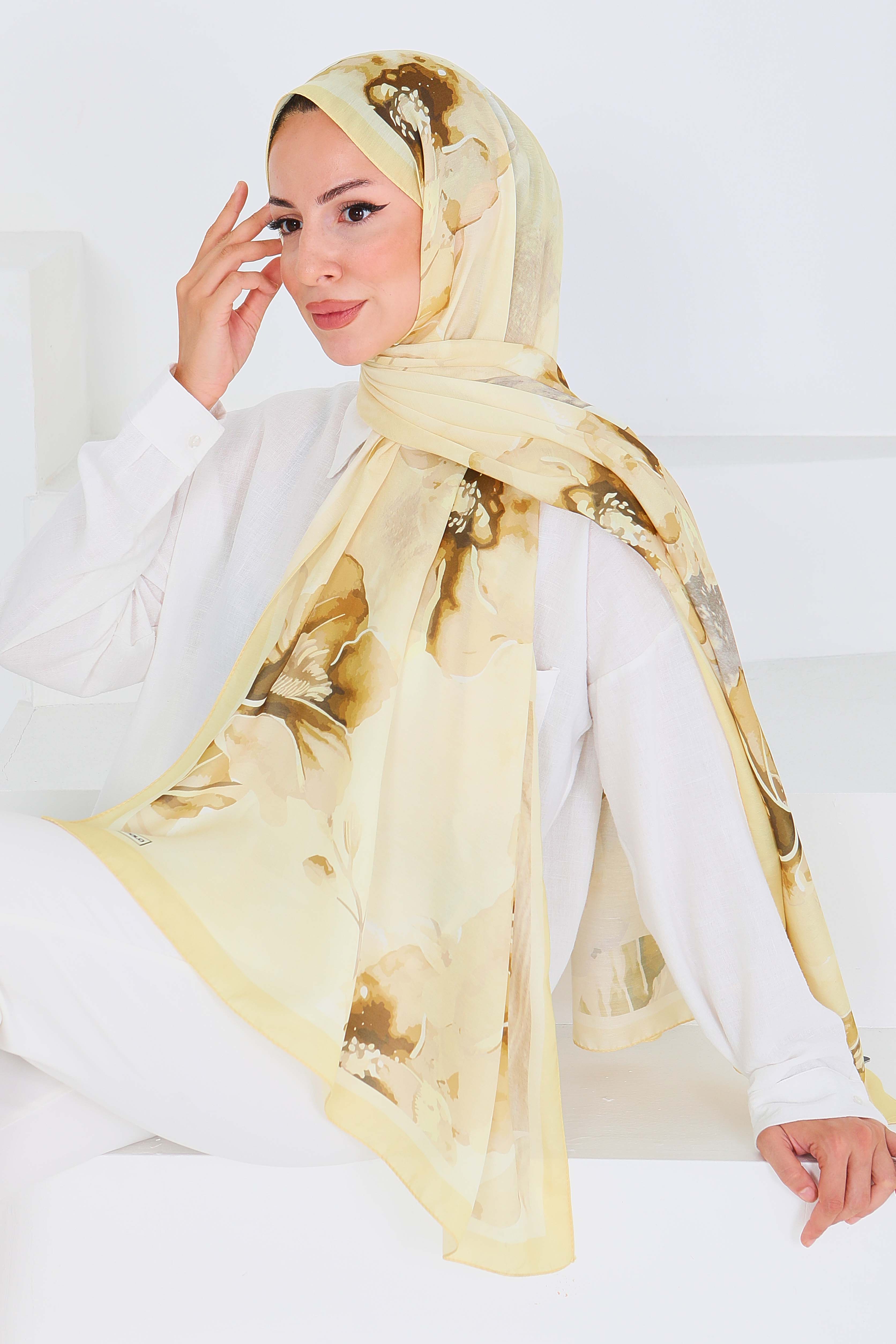 Desenli Bambu Kare Şal - 27526 - 3