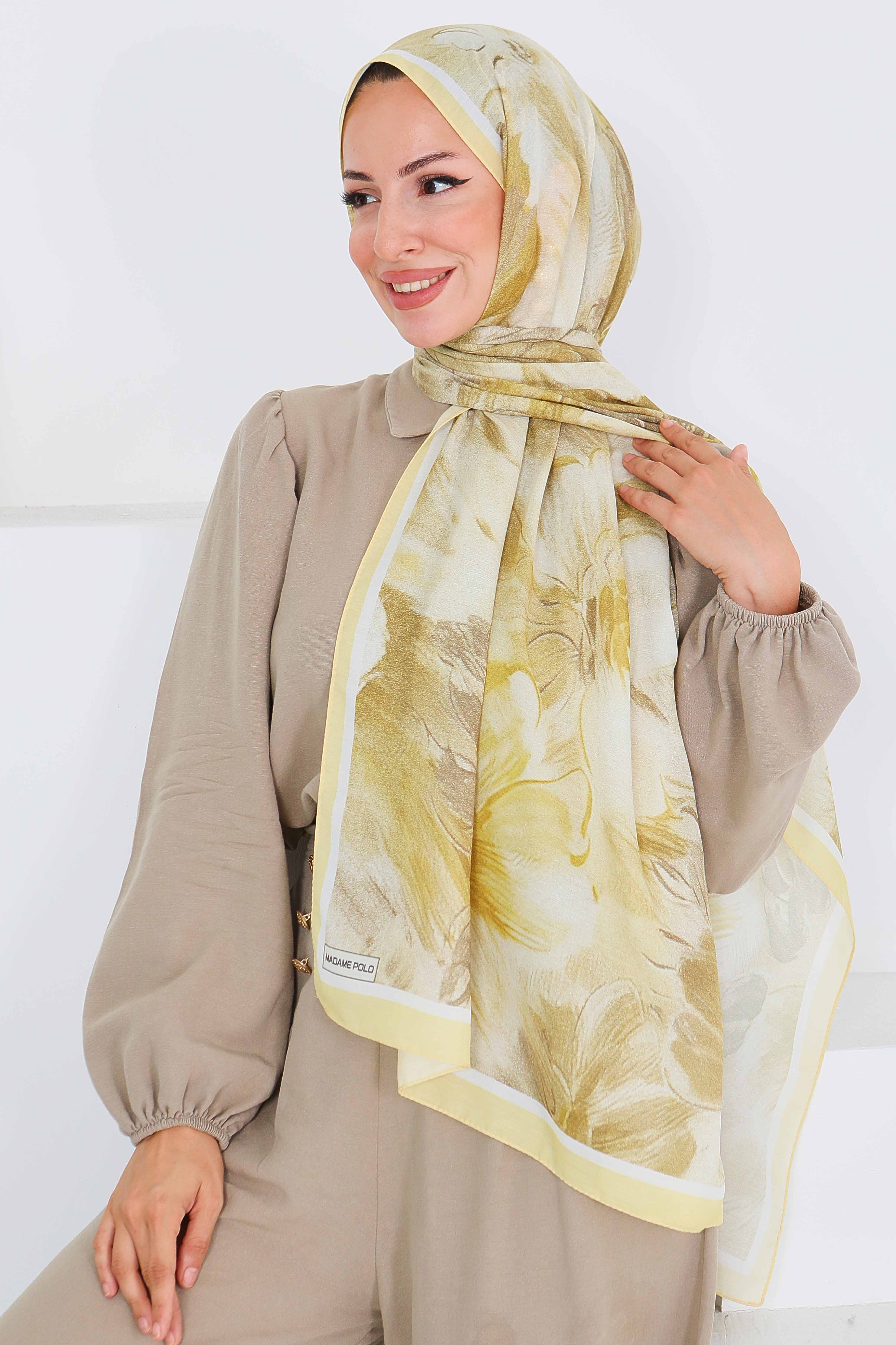 Desenli Bambu Kare Şal - 27527 - 1