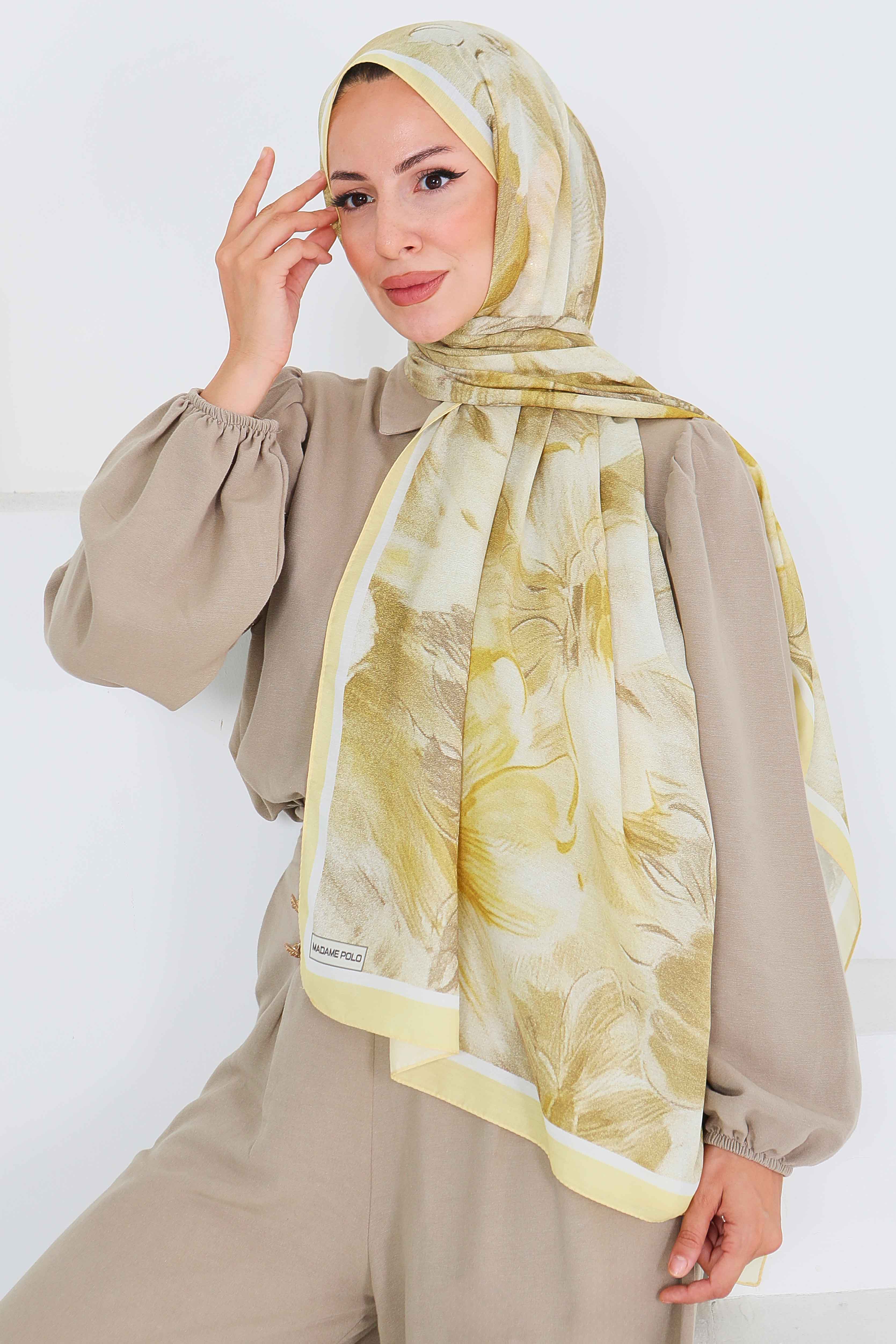 Desenli Bambu Kare Şal - 27527 - 2