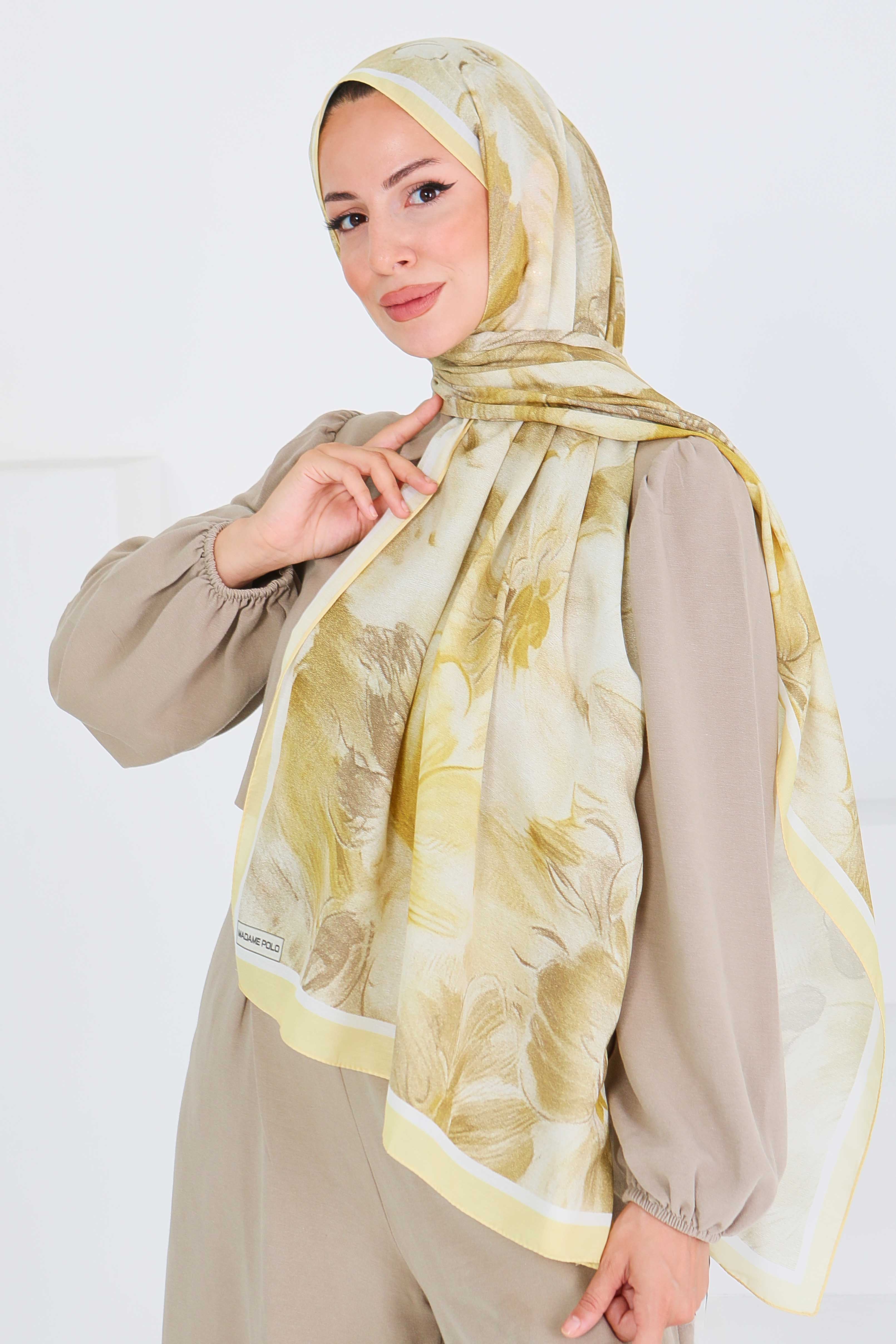 Desenli Bambu Kare Şal - 27527 - 3