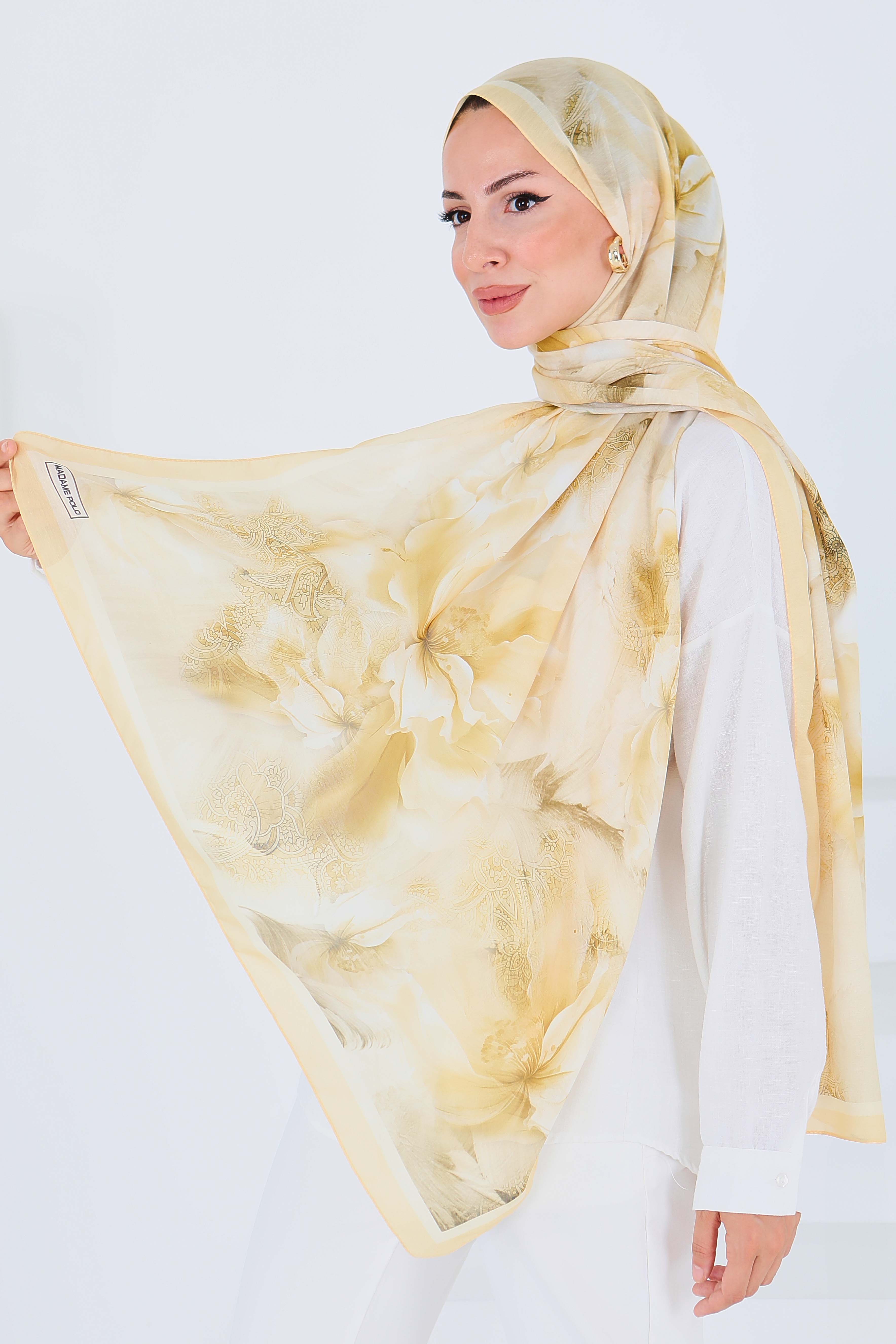 Desenli Bambu Kare Şal - 27528 - 1
