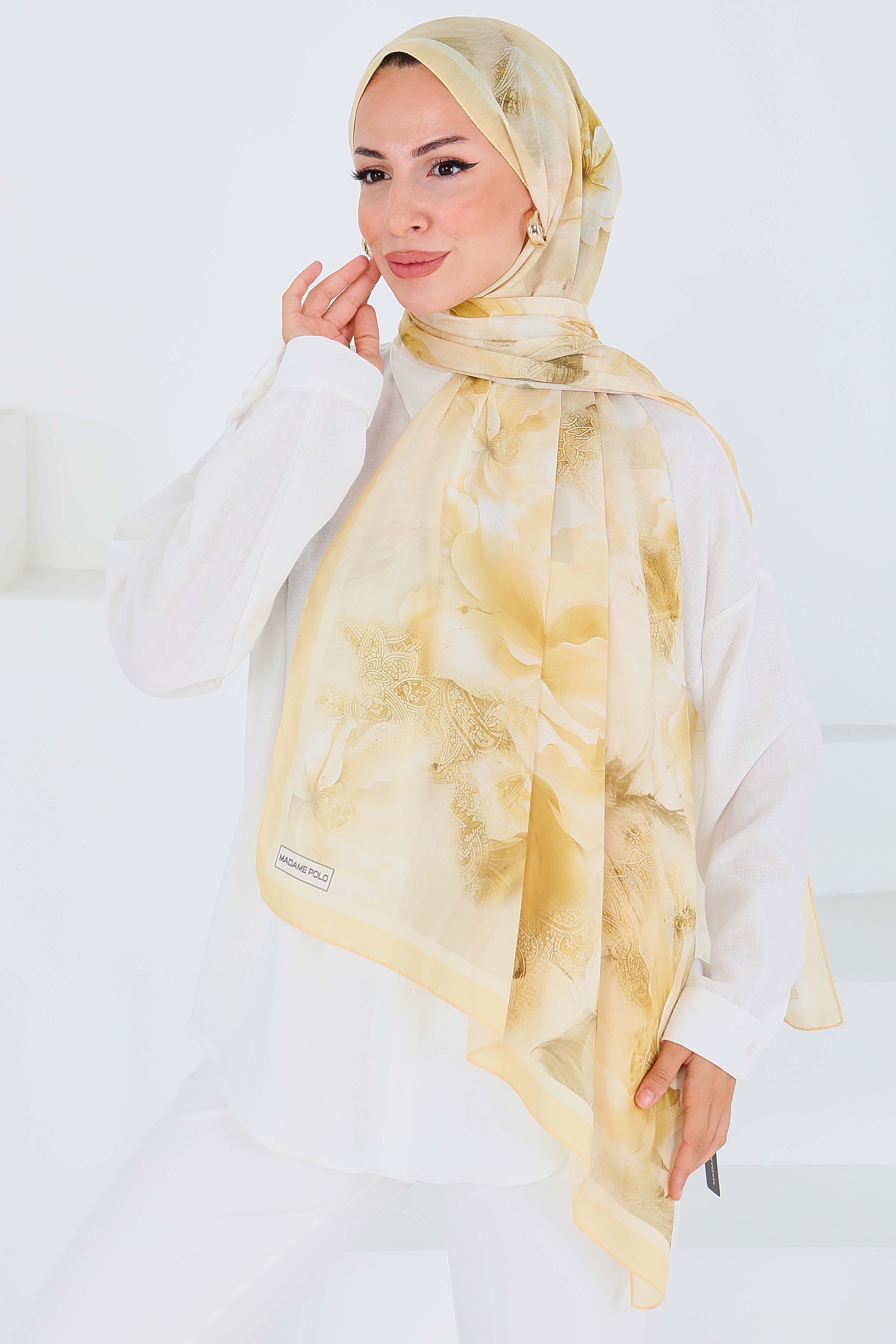 Desenli Bambu Kare Şal - 27528 - 2