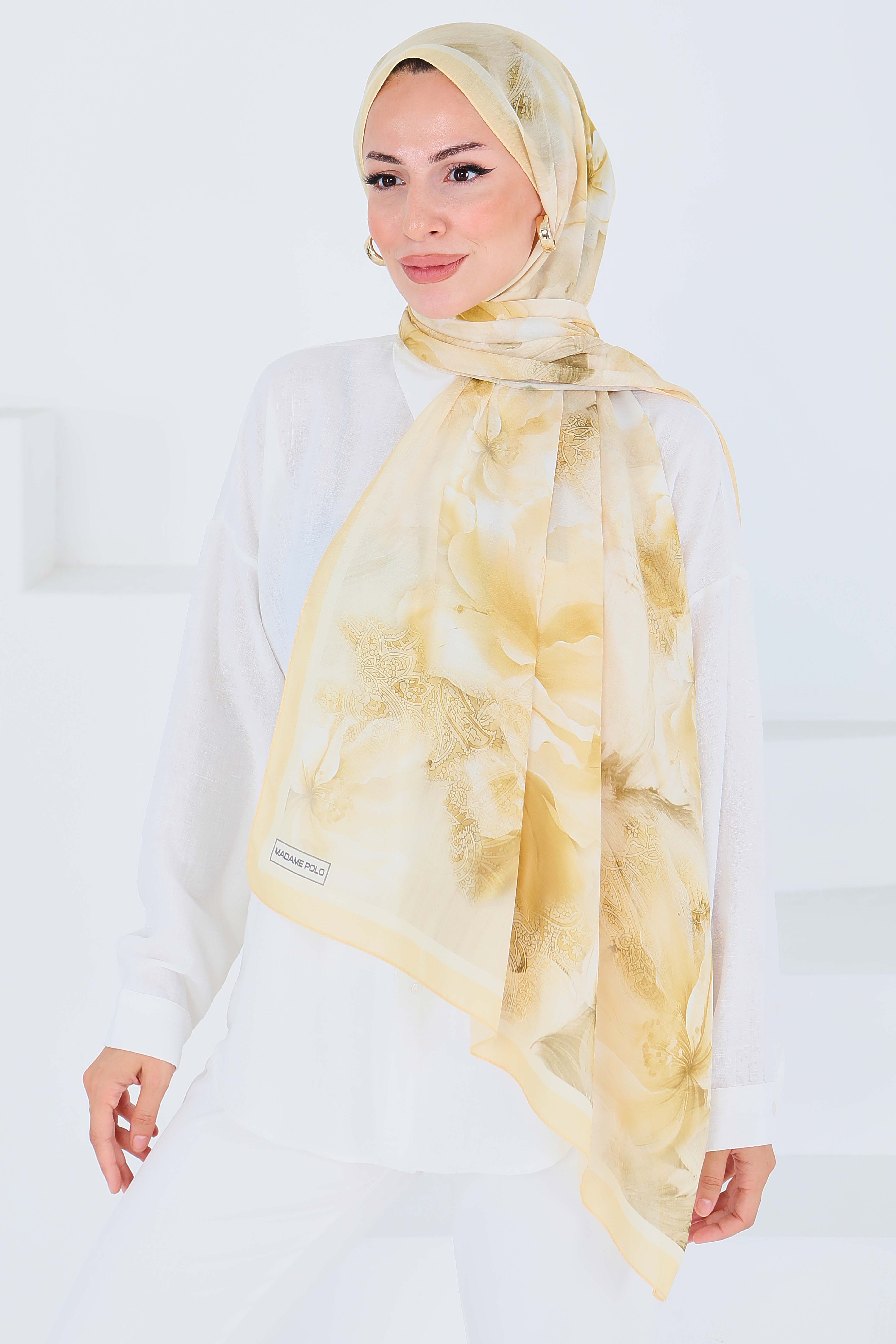 Desenli Bambu Kare Şal - 27528 - 4
