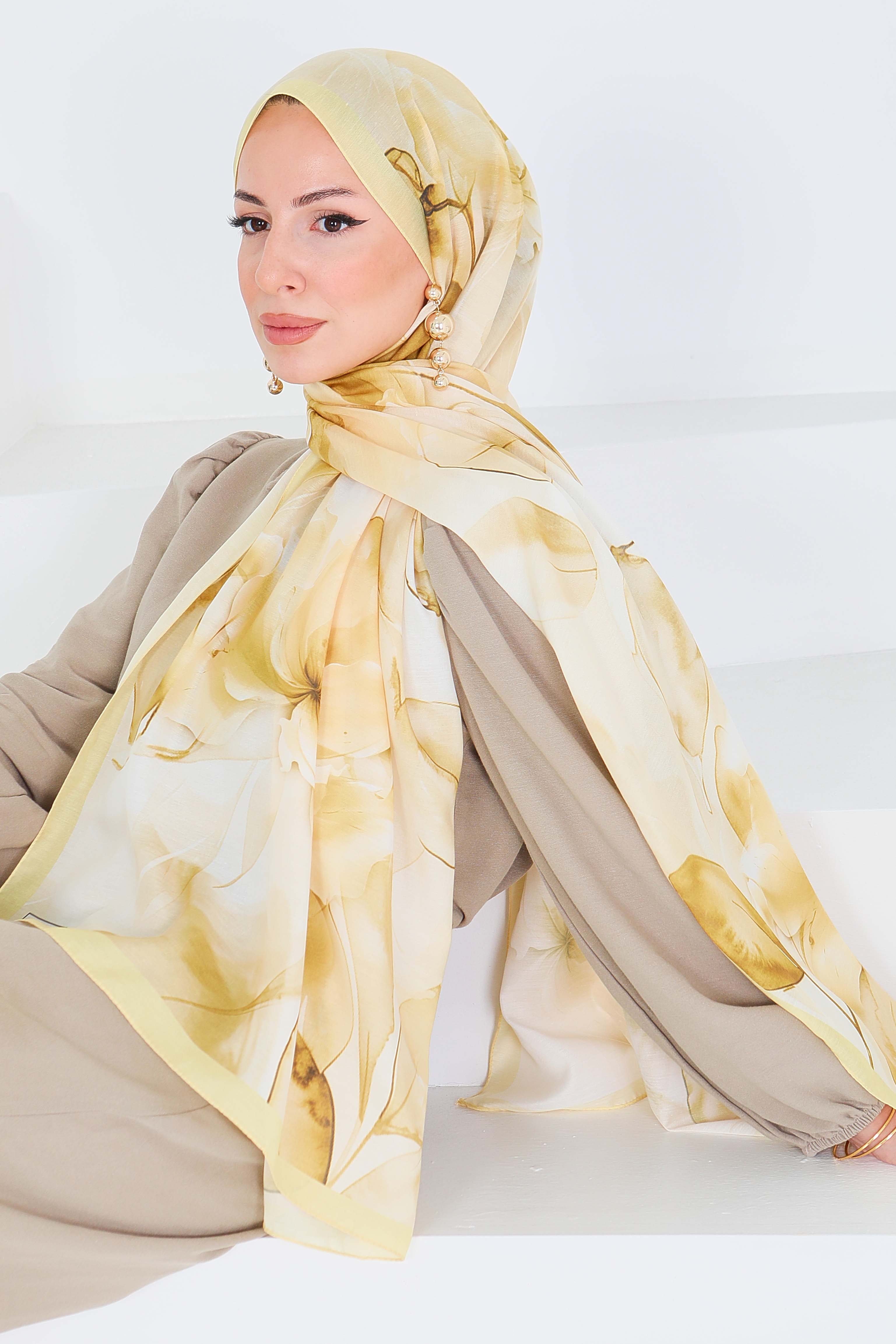 Desenli Bambu Kare Şal - 27529 - 1