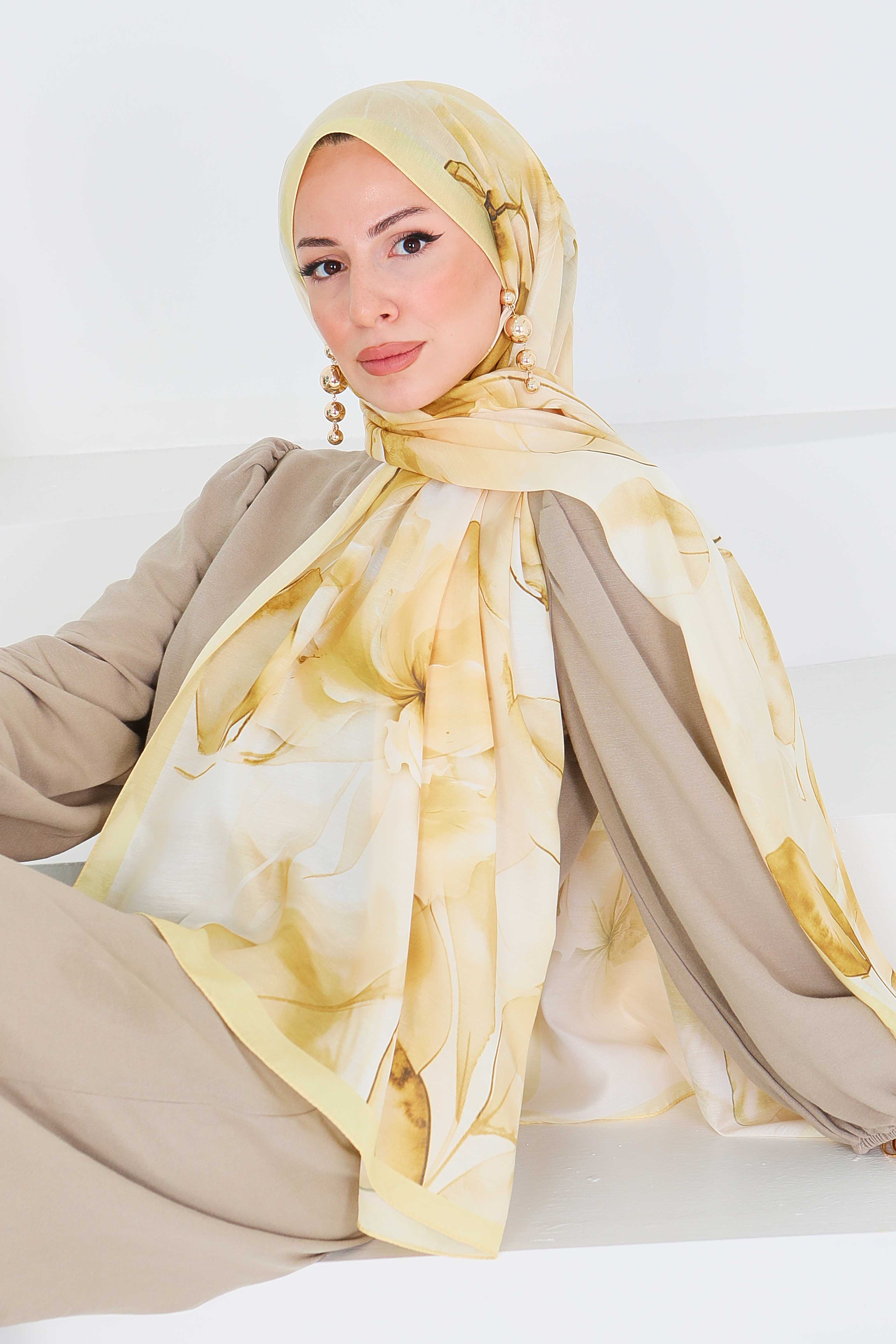 Desenli Bambu Kare Şal - 27529 - 3