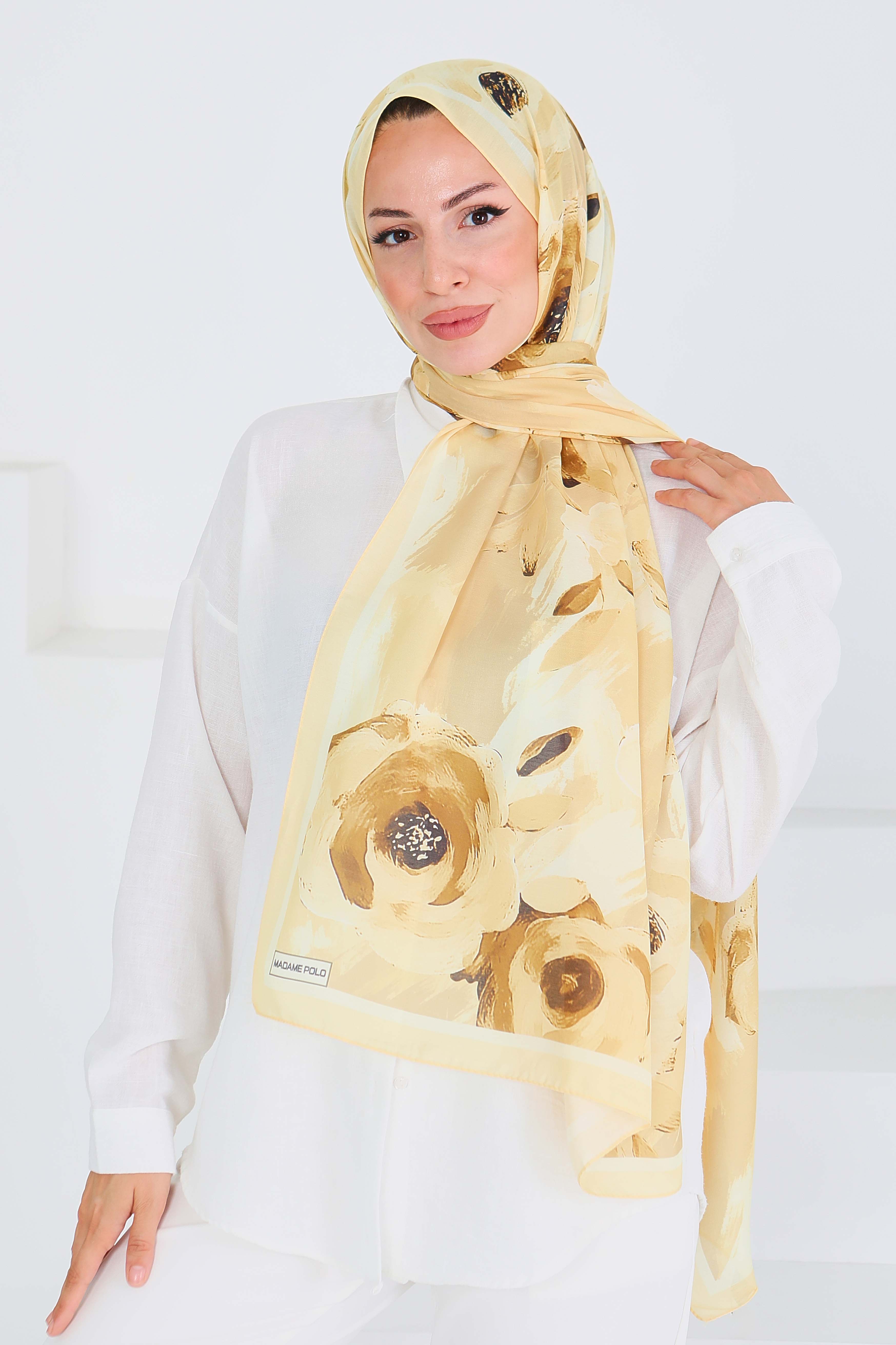 Desenli Bambu Kare Şal - 27533 - 3