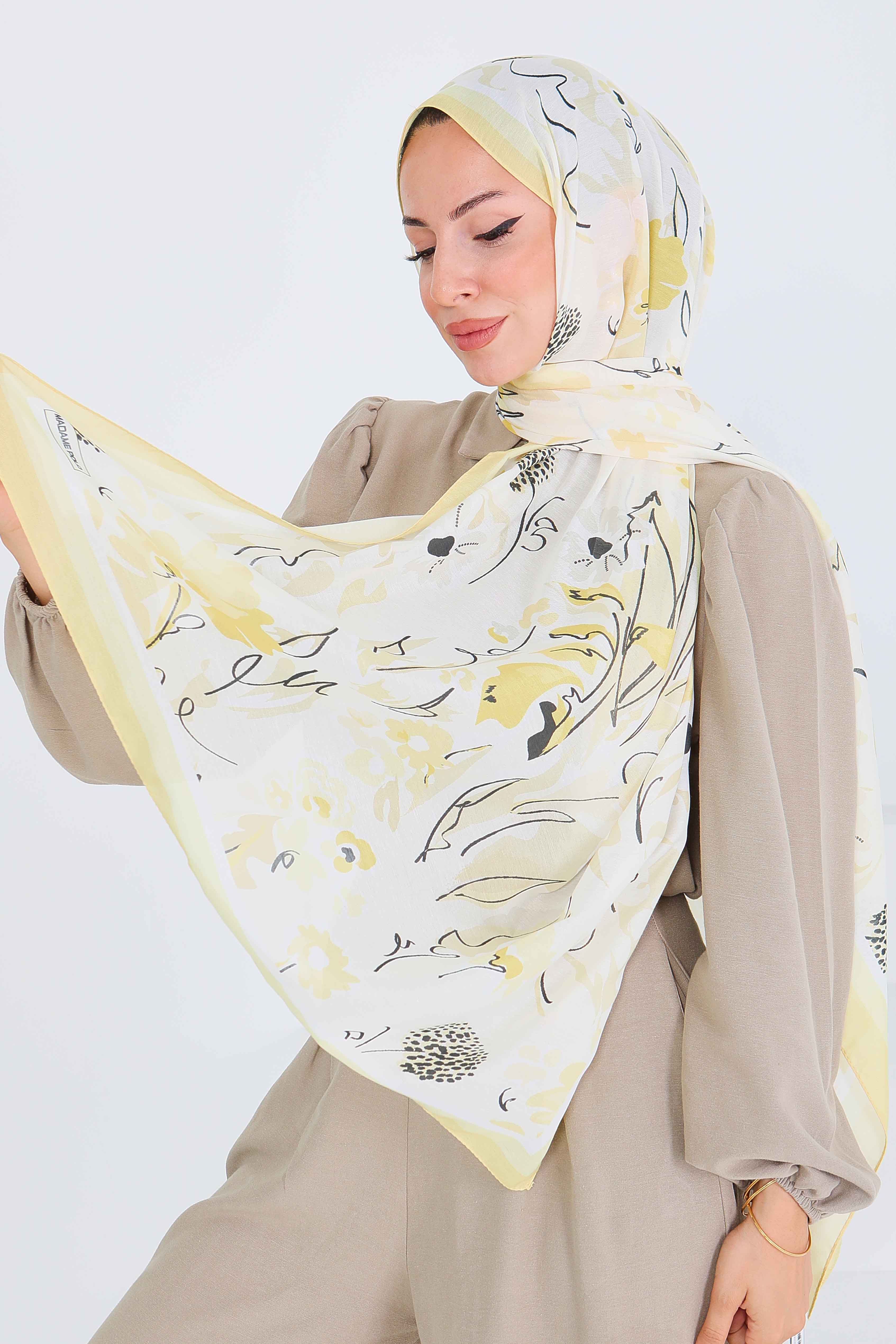 Desenli Bambu Kare Şal - 27535 - 1