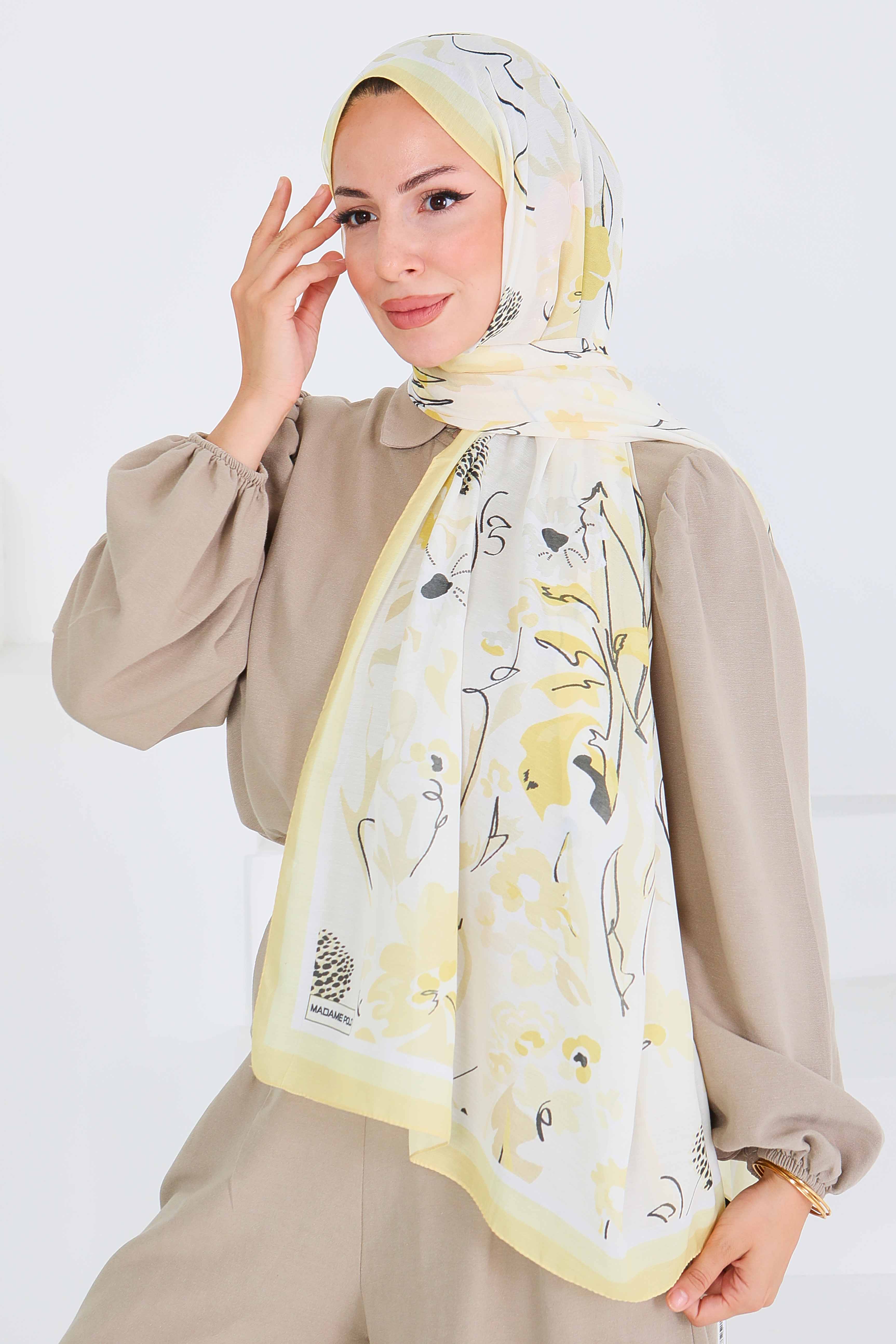 Desenli Bambu Kare Şal - 27535 - 2