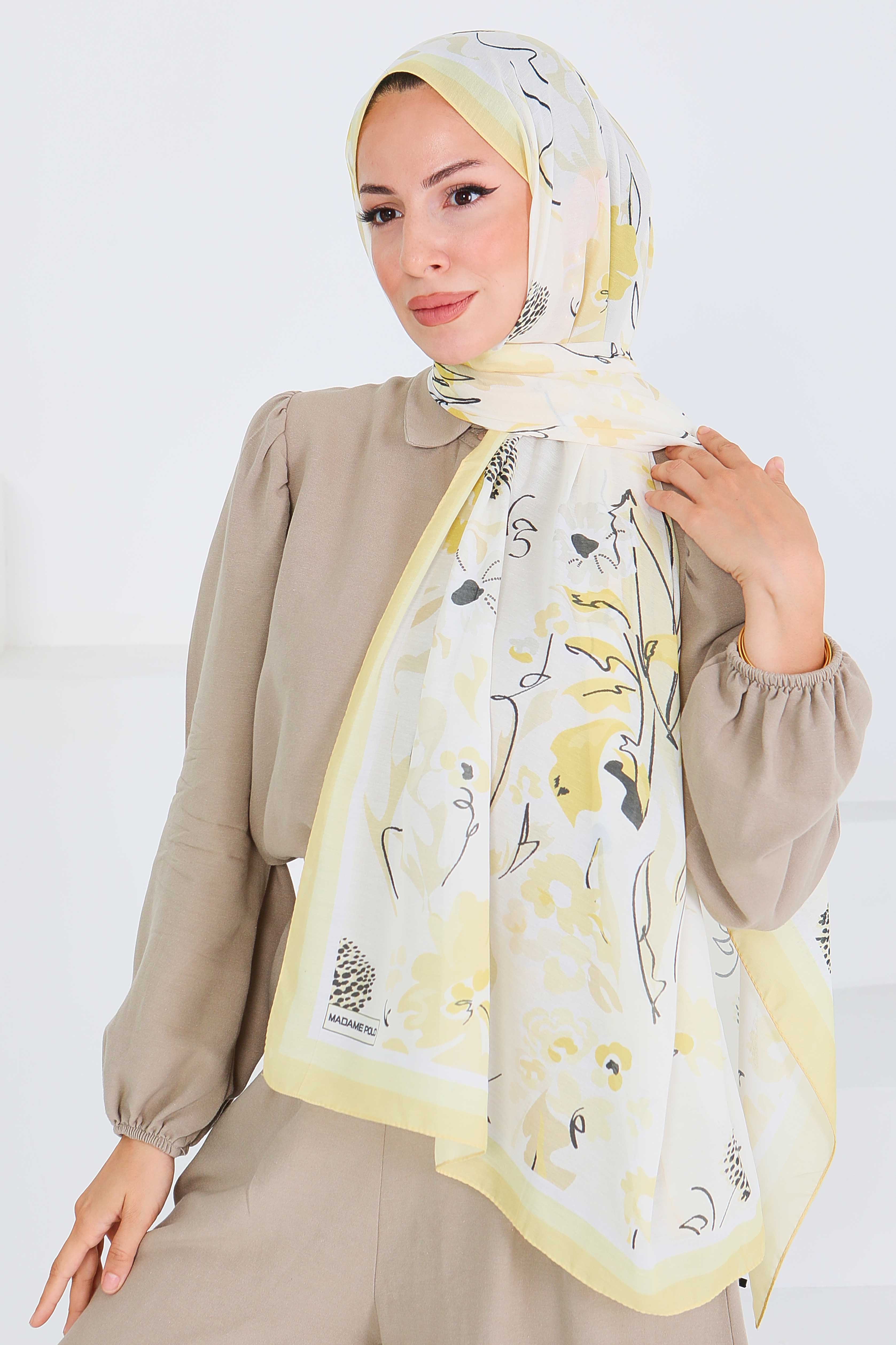 Desenli Bambu Kare Şal - 27535 - 3