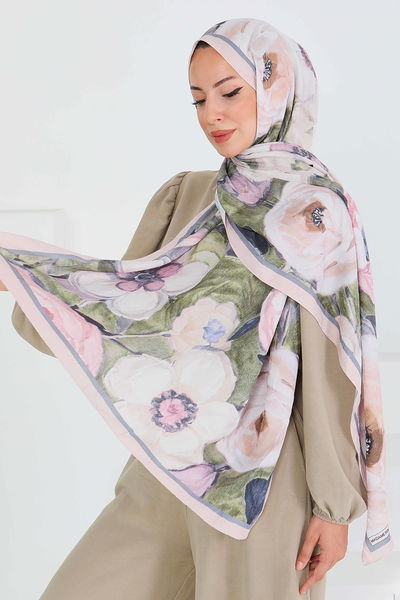 Desenli Bambu Kare Şal - 27523 
