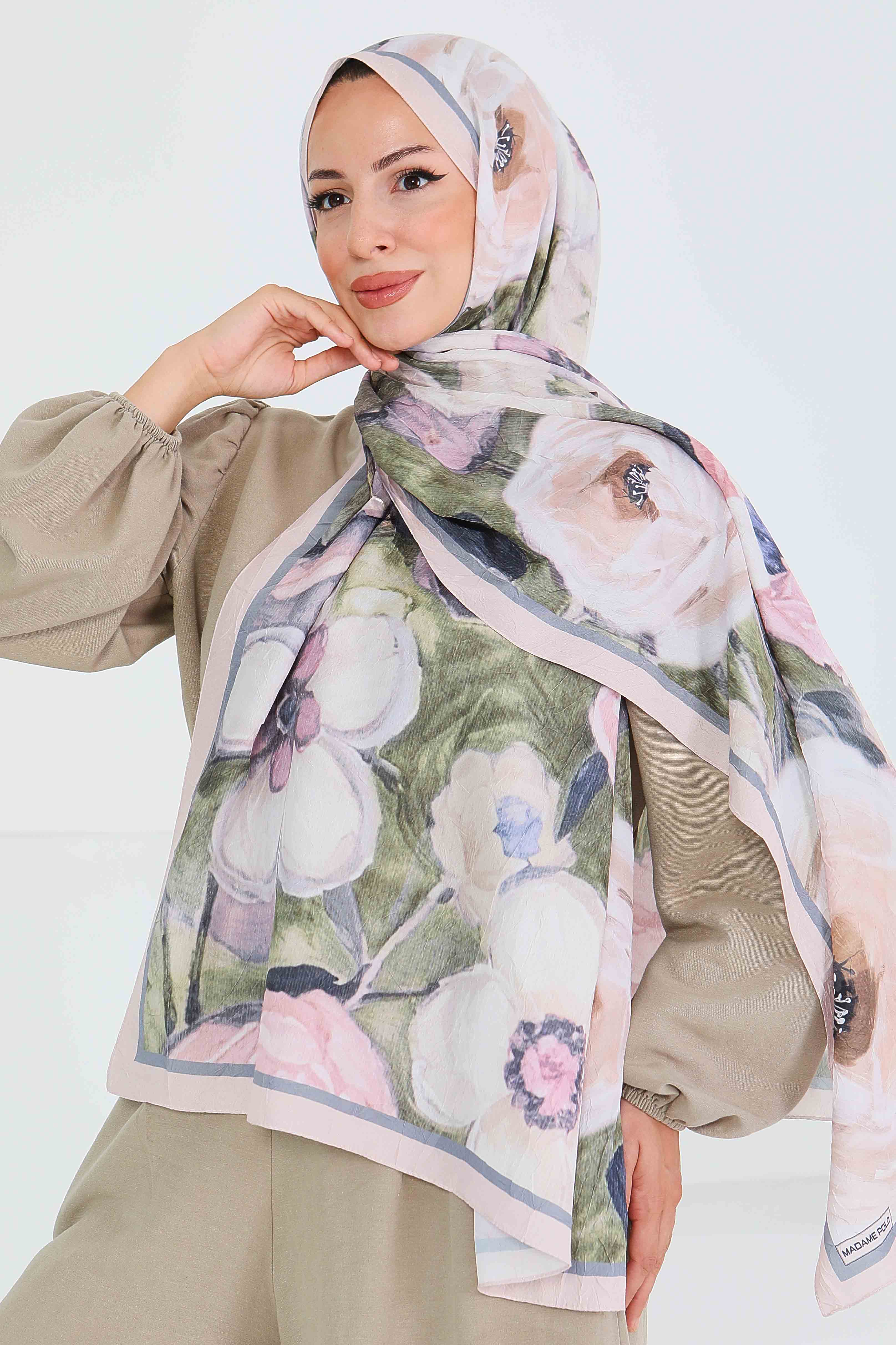 Desenli Bambu Kare Şal - 27523 - 2
