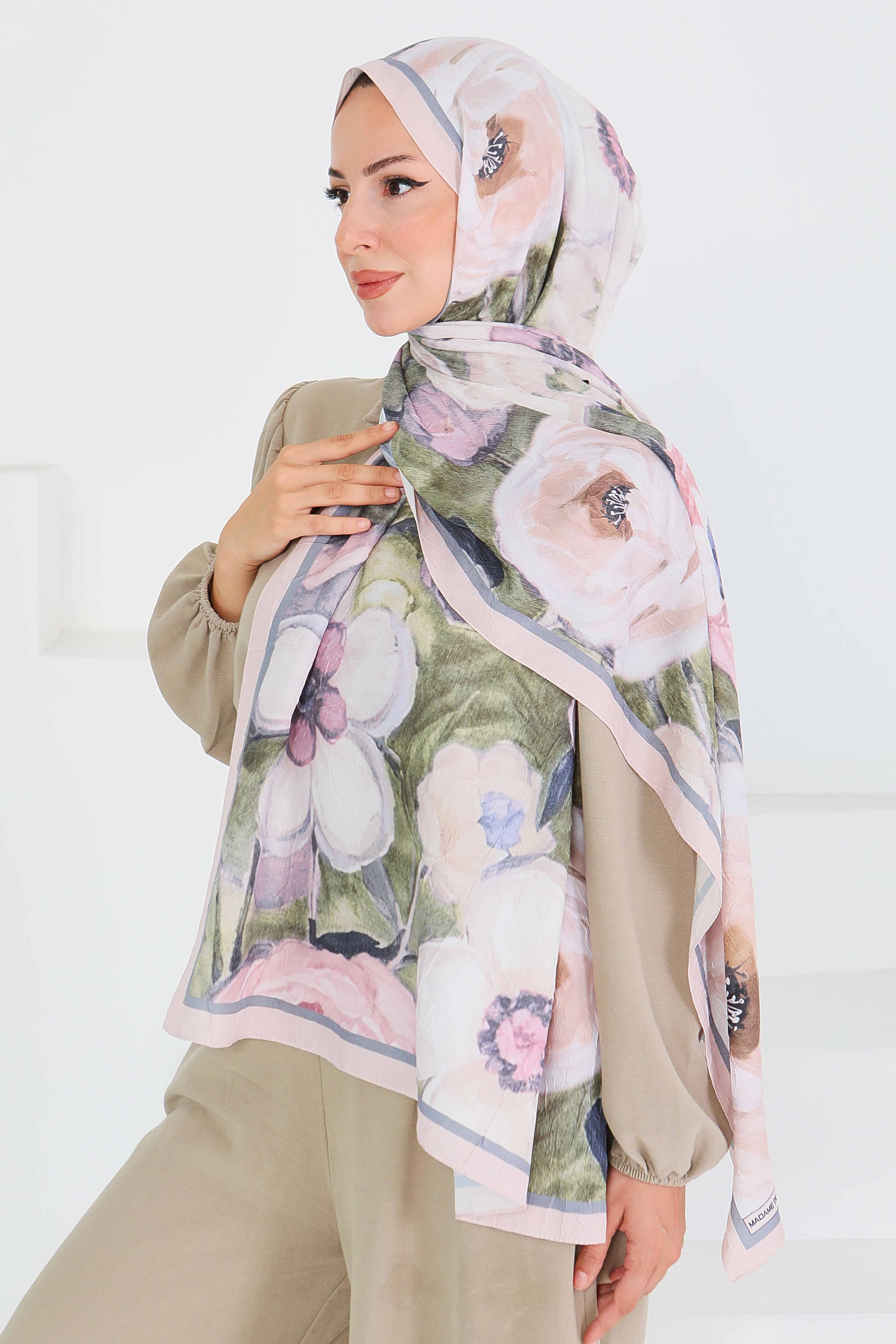 Desenli Bambu Kare Şal - 27523 - 4