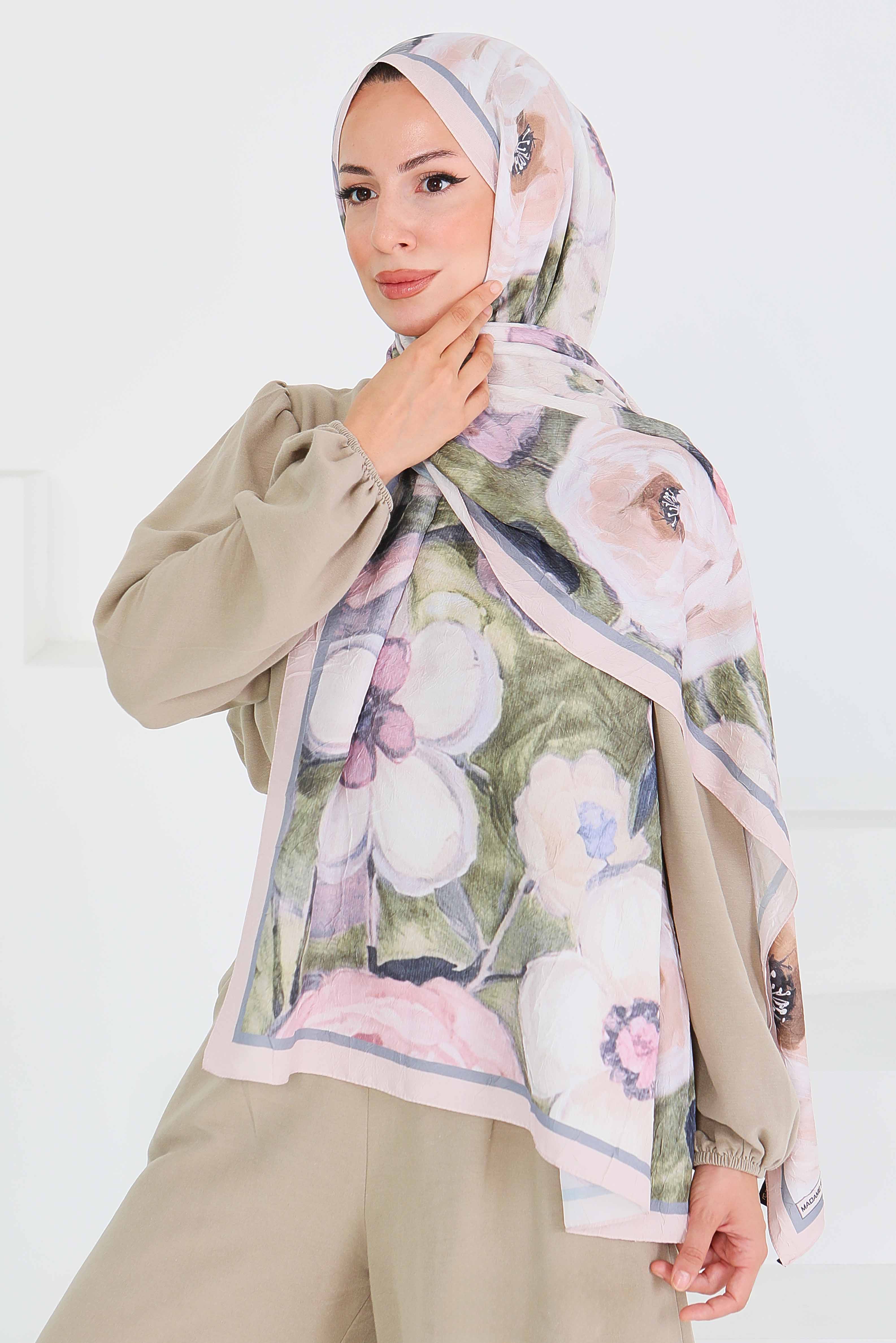 Desenli Bambu Kare Şal - 27523 - 5