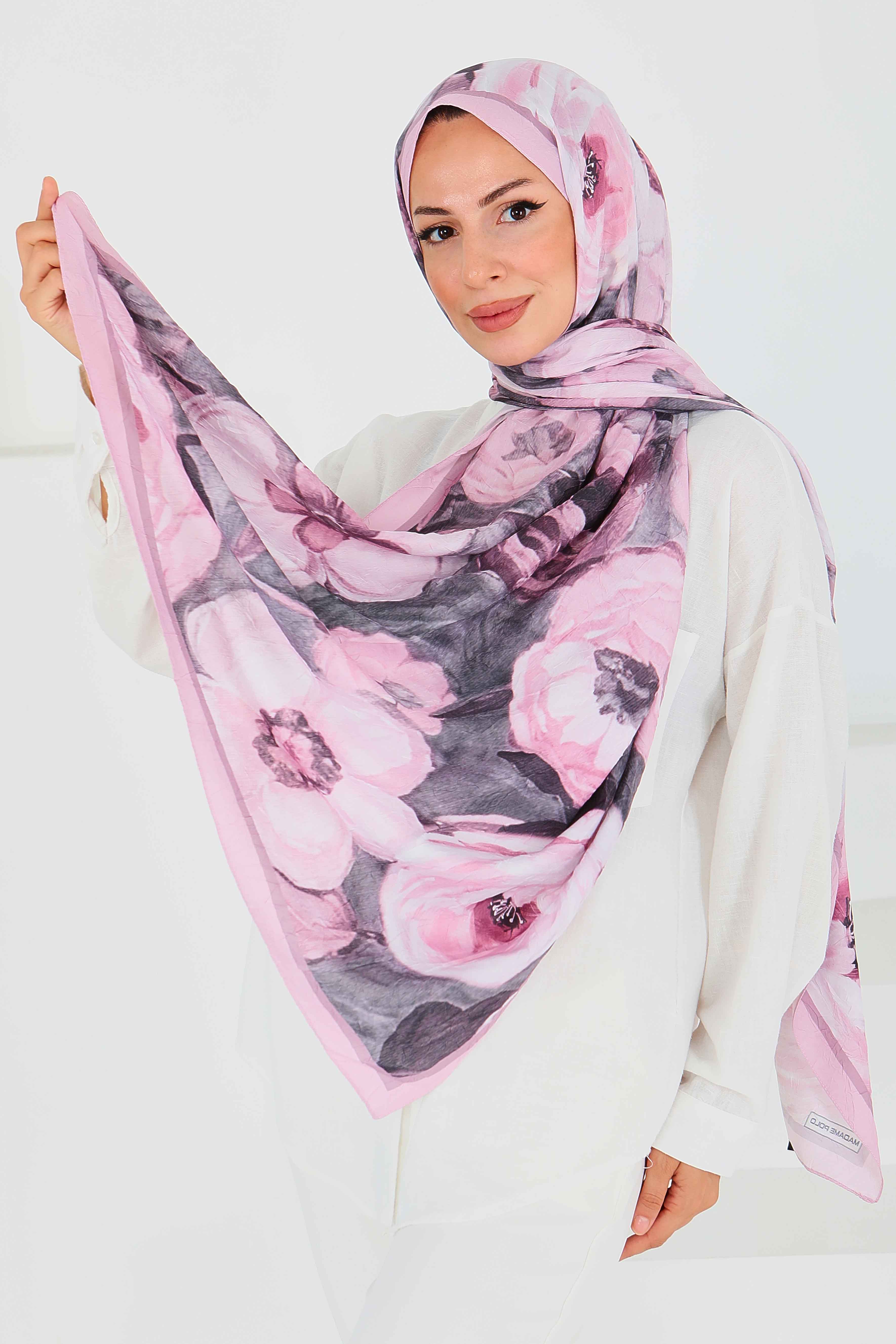 Desenli Bambu Kare Şal - 27523 - 1