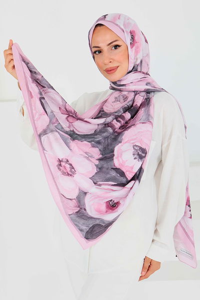 Desenli Bambu Kare Şal - 27523 