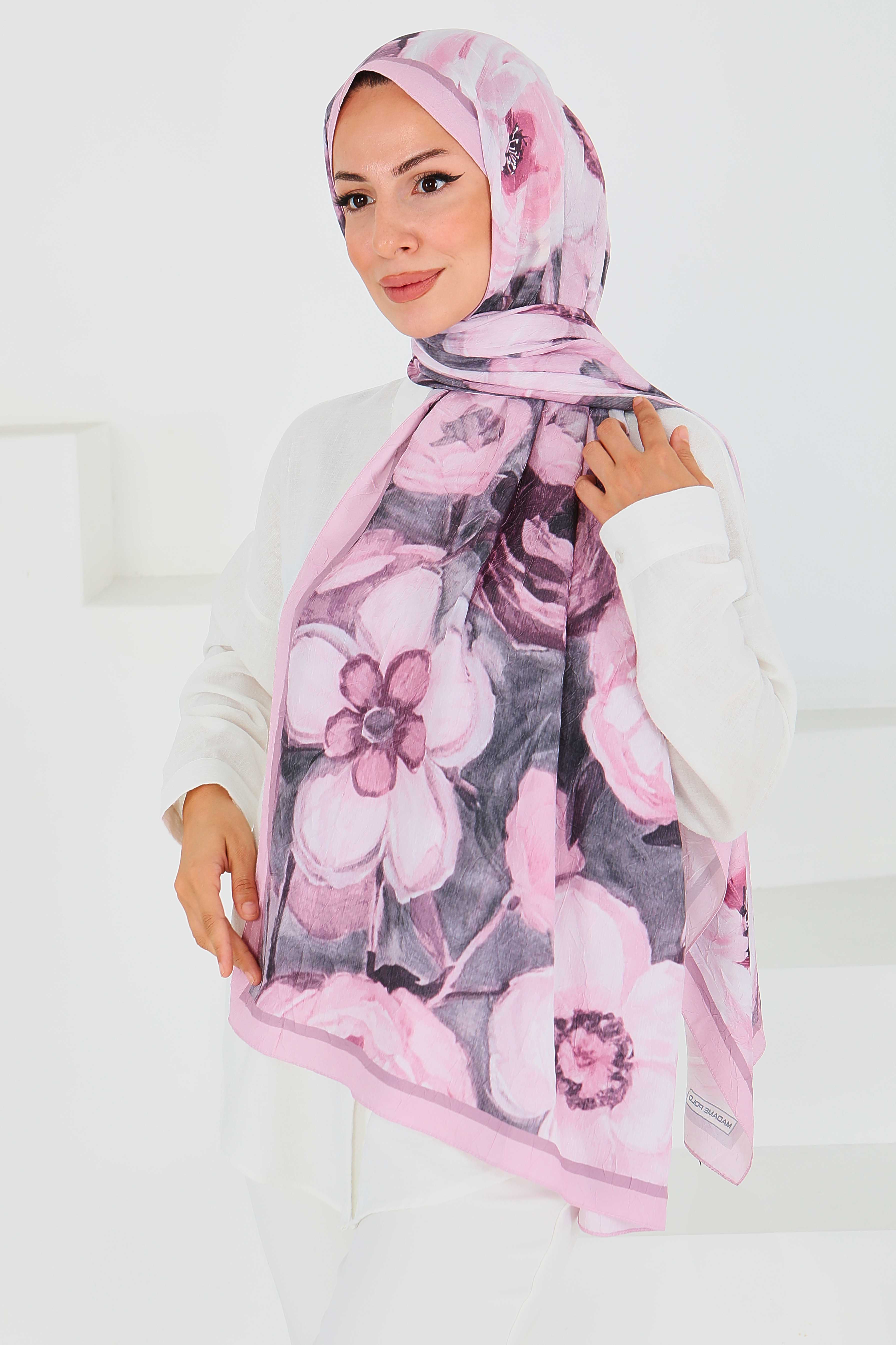 Desenli Bambu Kare Şal - 27523 - 2