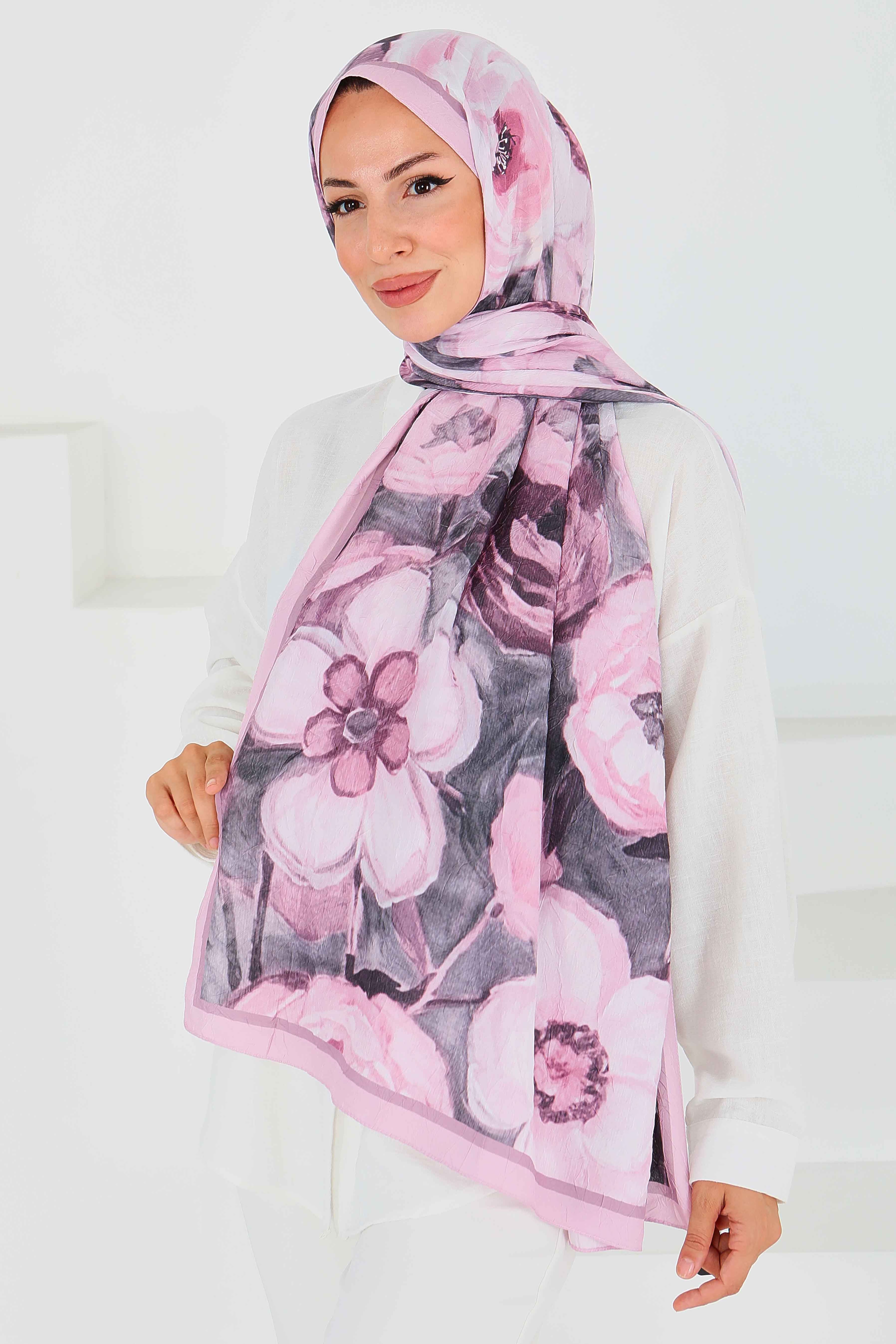 Desenli Bambu Kare Şal - 27523 - 3
