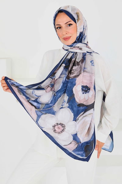 Desenli Bambu Kare Şal - 27523 