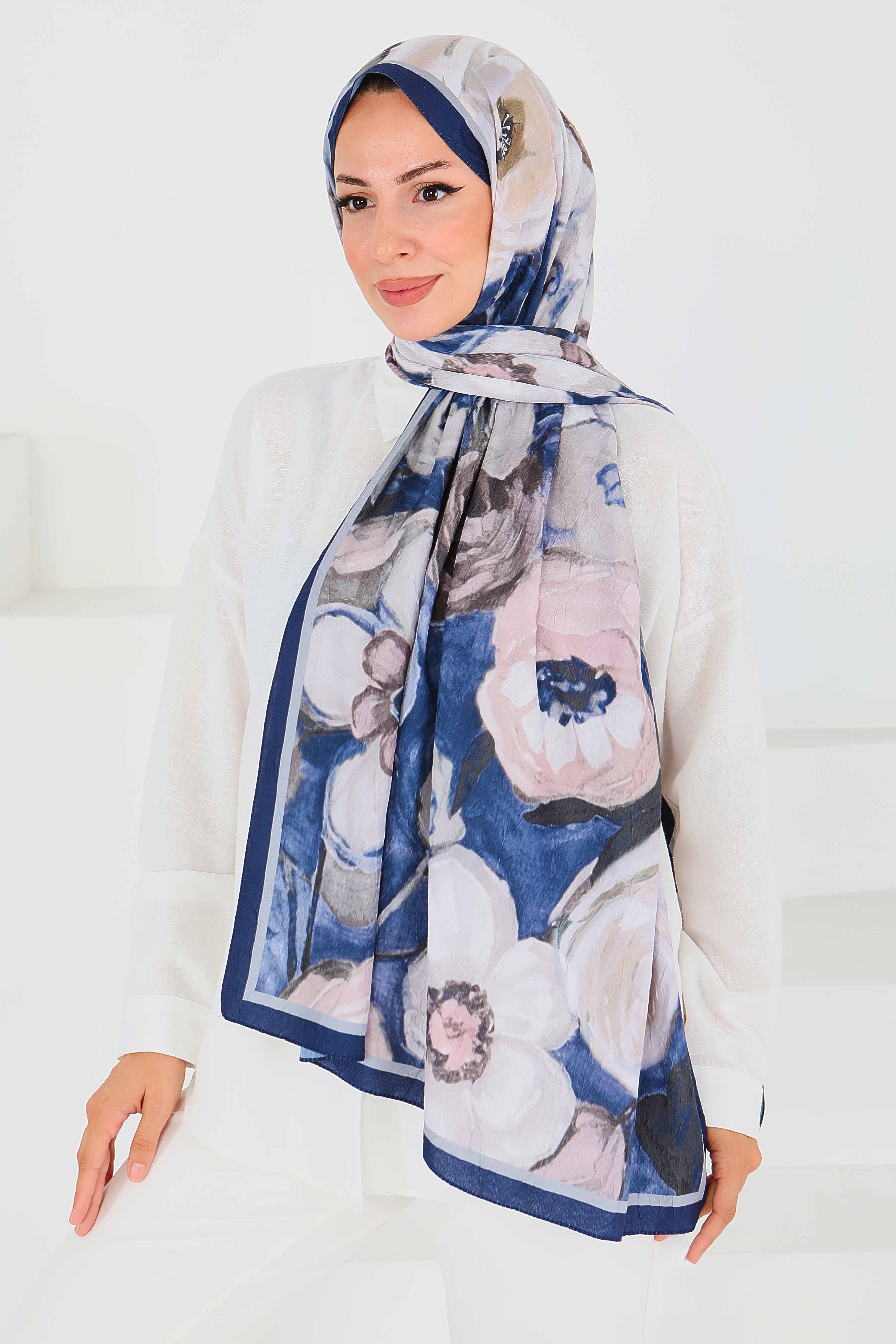 Desenli Bambu Kare Şal - 27523 - 3
