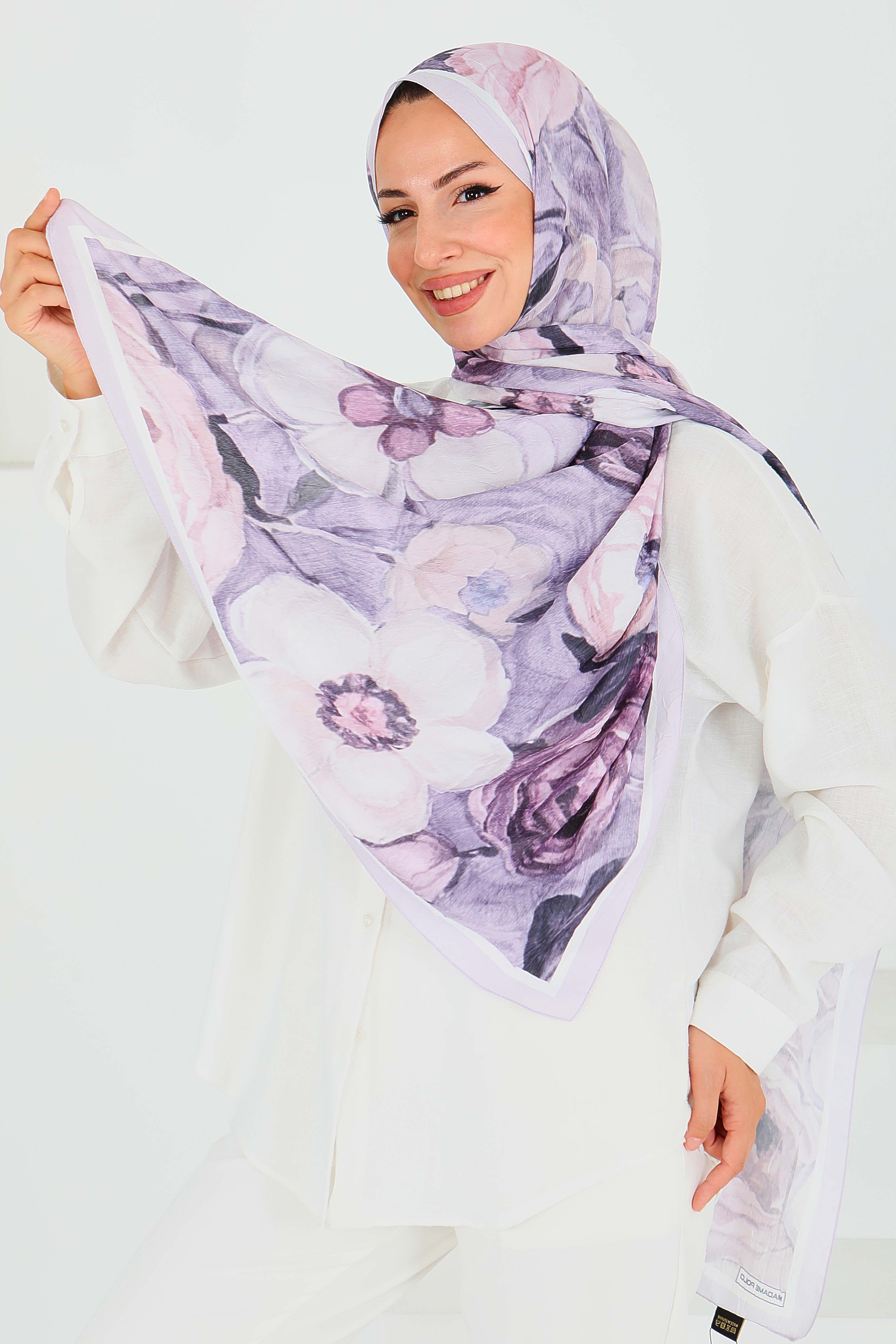Desenli Bambu Kare Şal - 27523 - 2