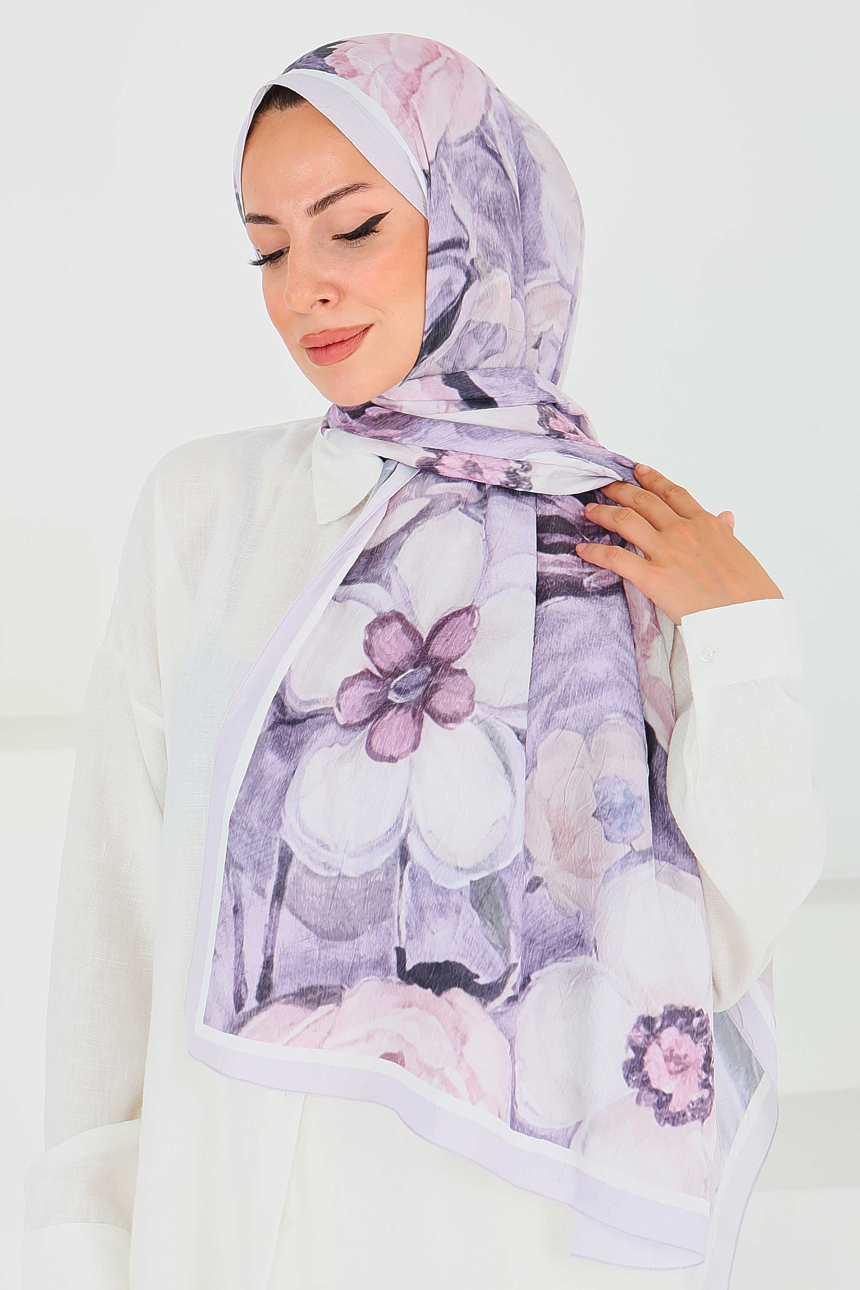 Desenli Bambu Kare Şal - 27523 - 3