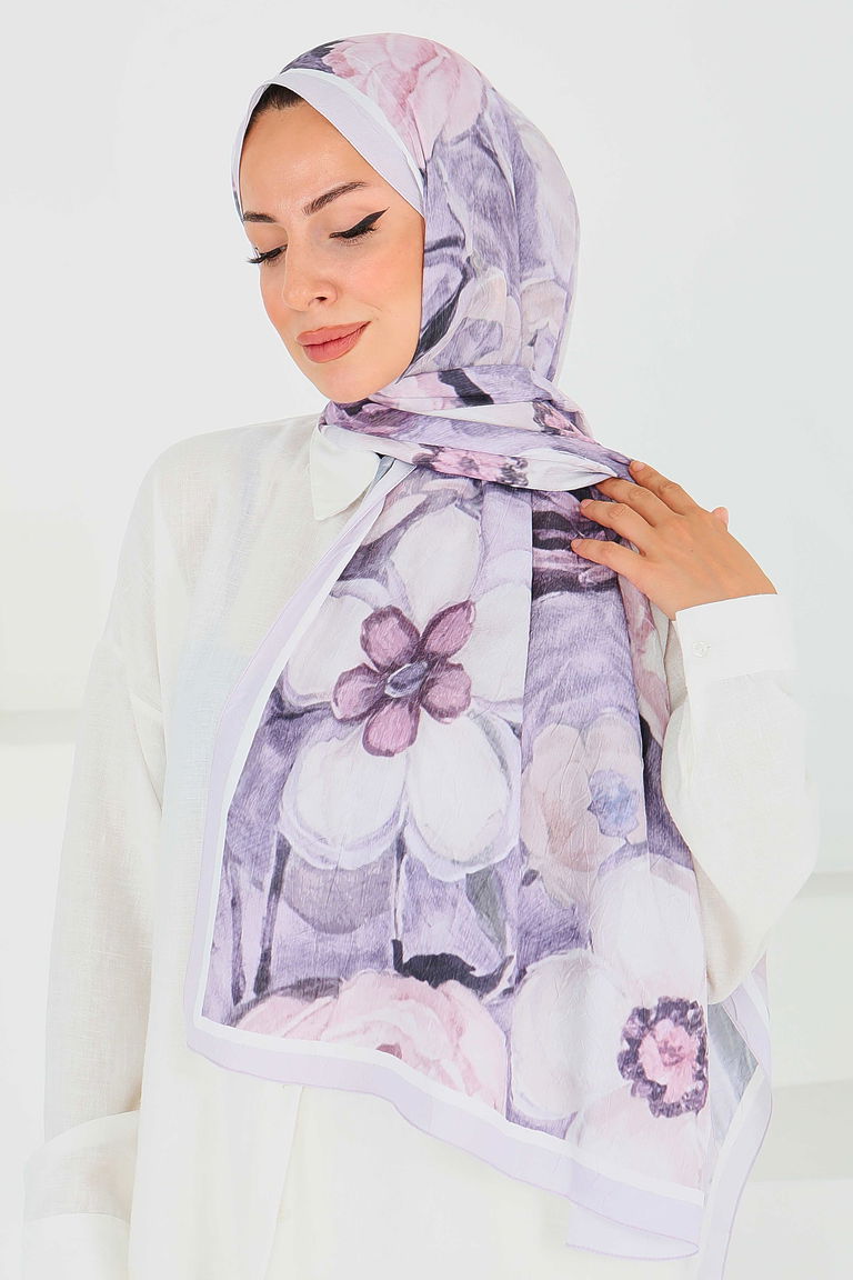 Desenli Bambu Kare Şal - 27523 - TOFİSA