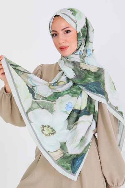Desenli Bambu Kare Şal - 27523 