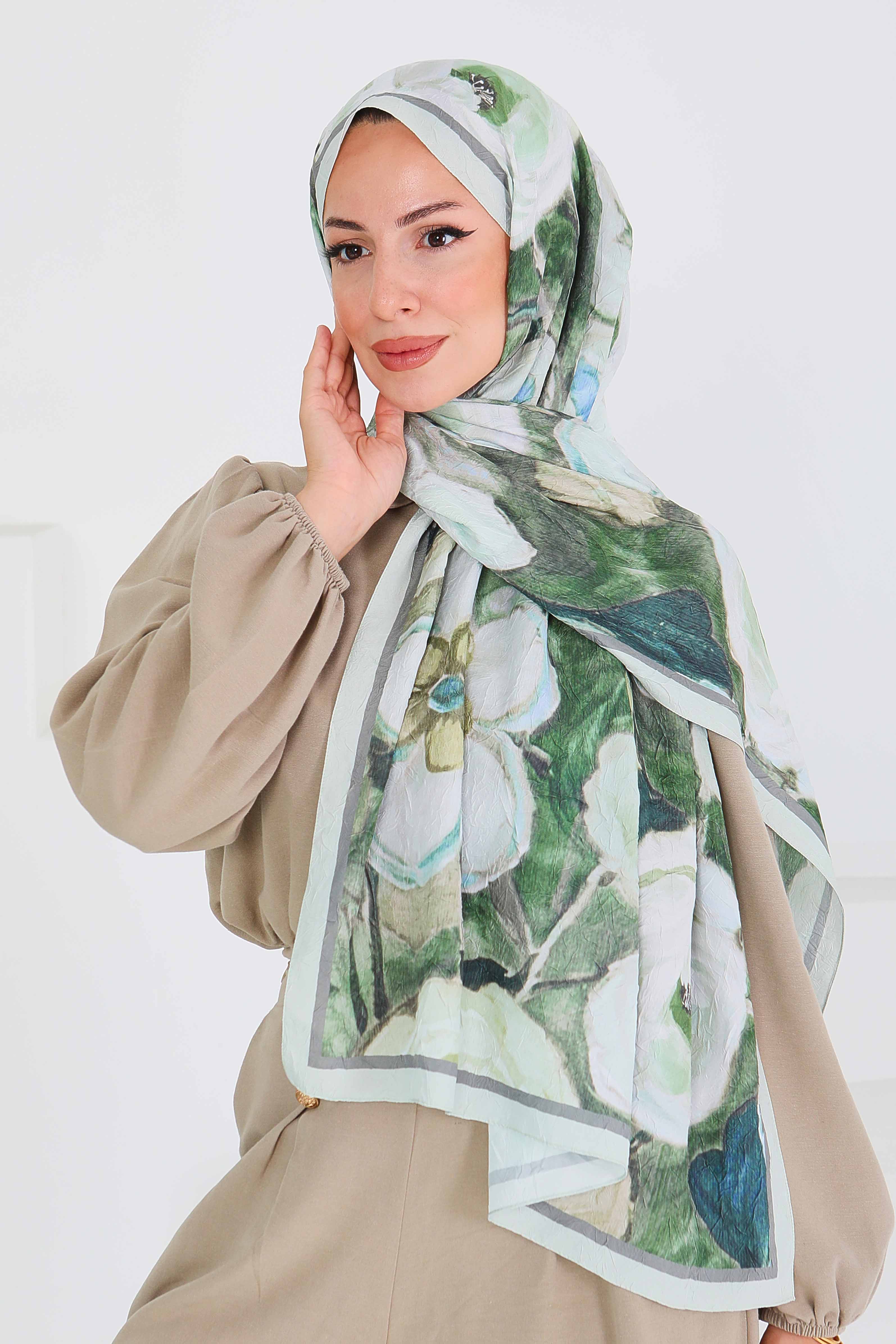 Desenli Bambu Kare Şal - 27523 - 2
