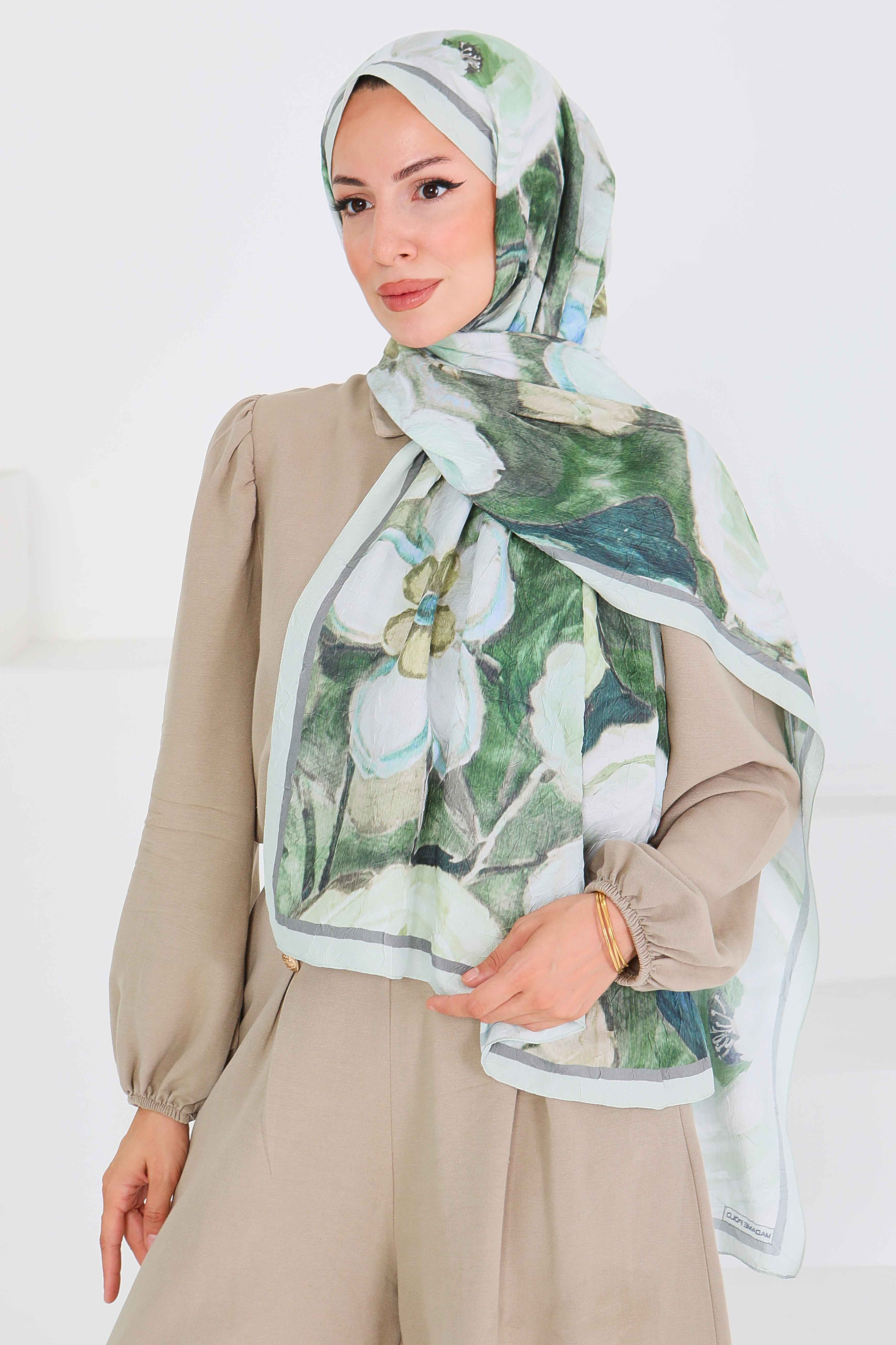 Desenli Bambu Kare Şal - 27523 - 4
