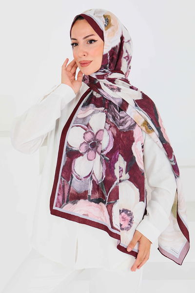 Desenli Bambu Kare Şal - 27523 