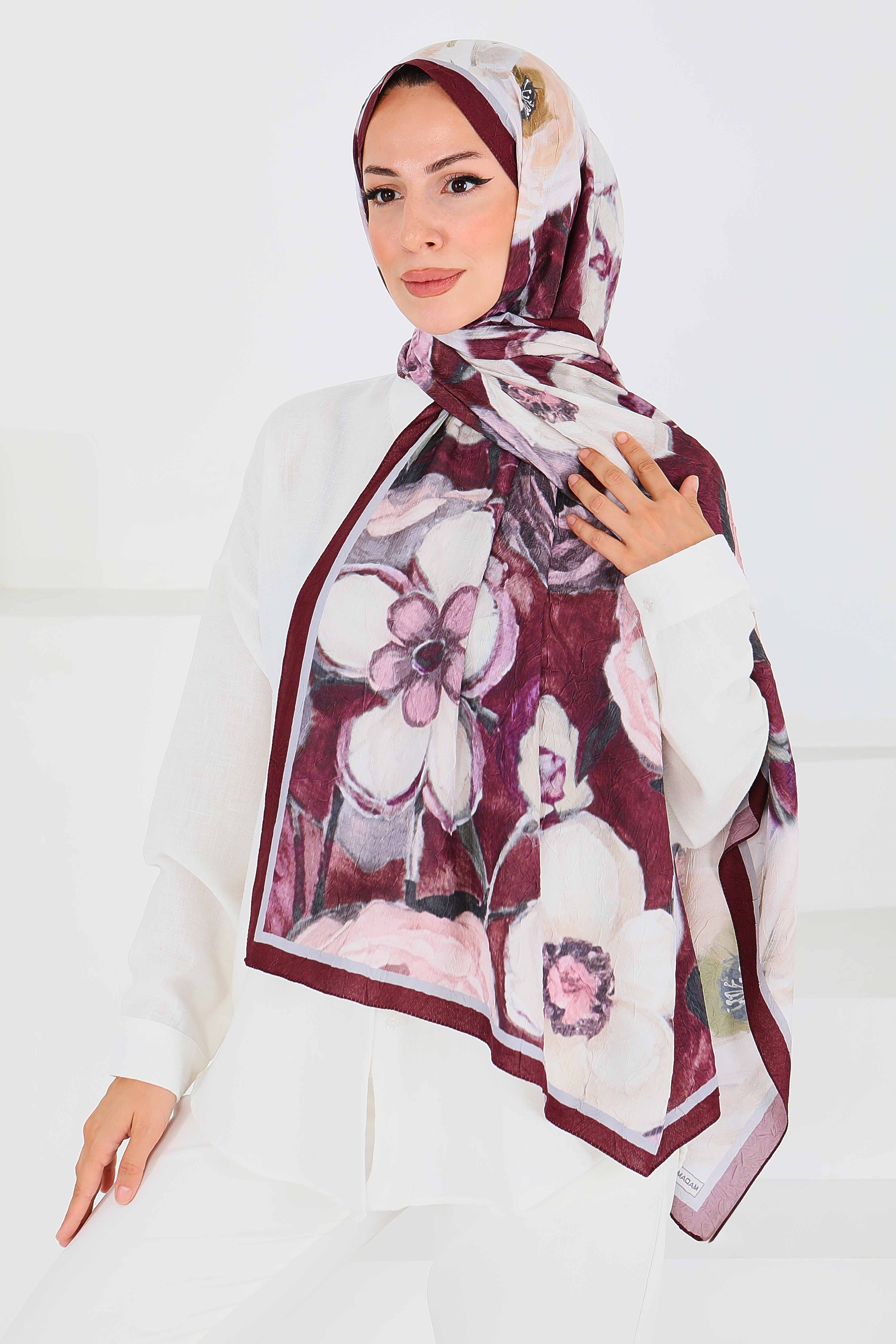 Desenli Bambu Kare Şal - 27523 - 4