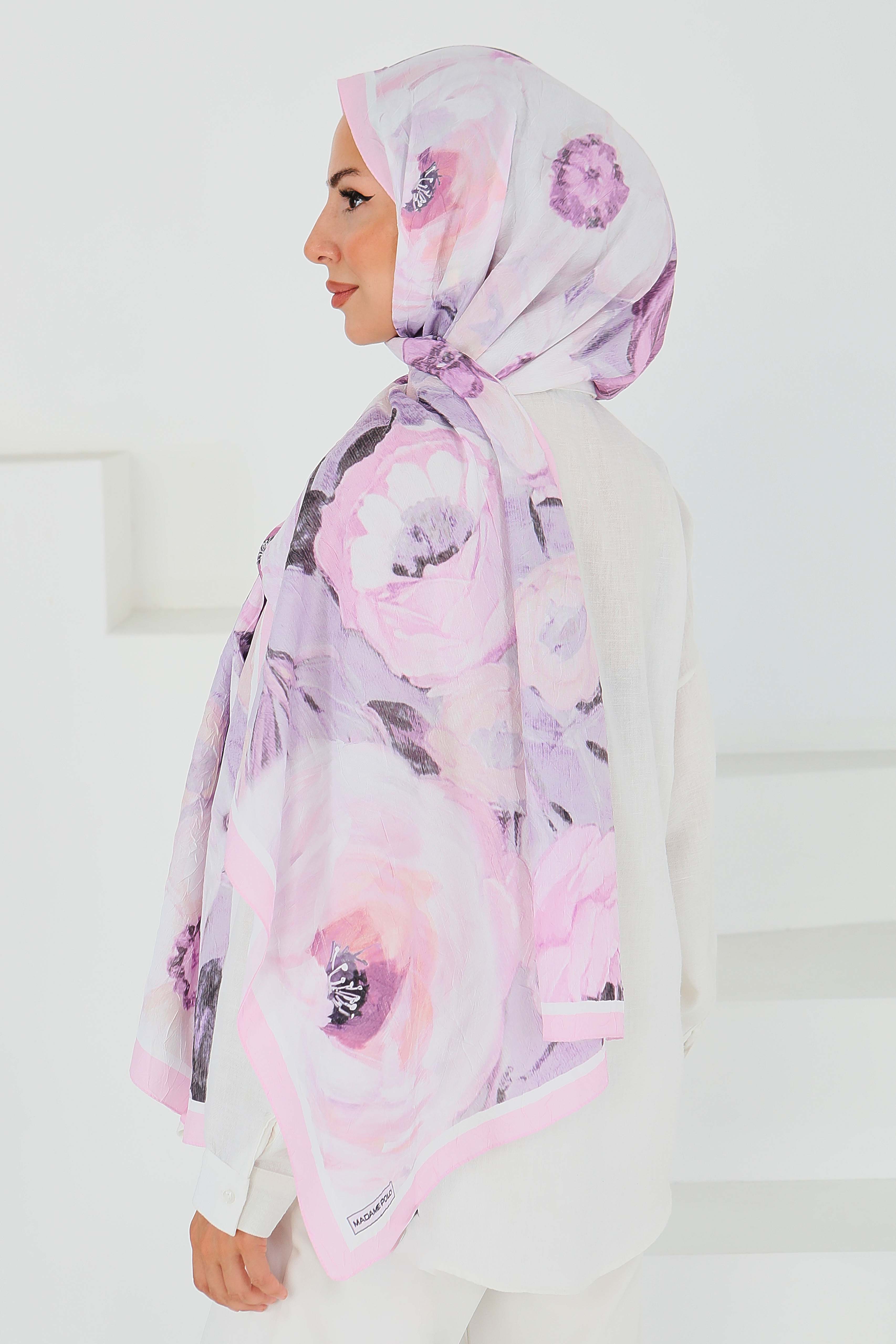 Desenli Bambu Kare Şal - 27523 - 4