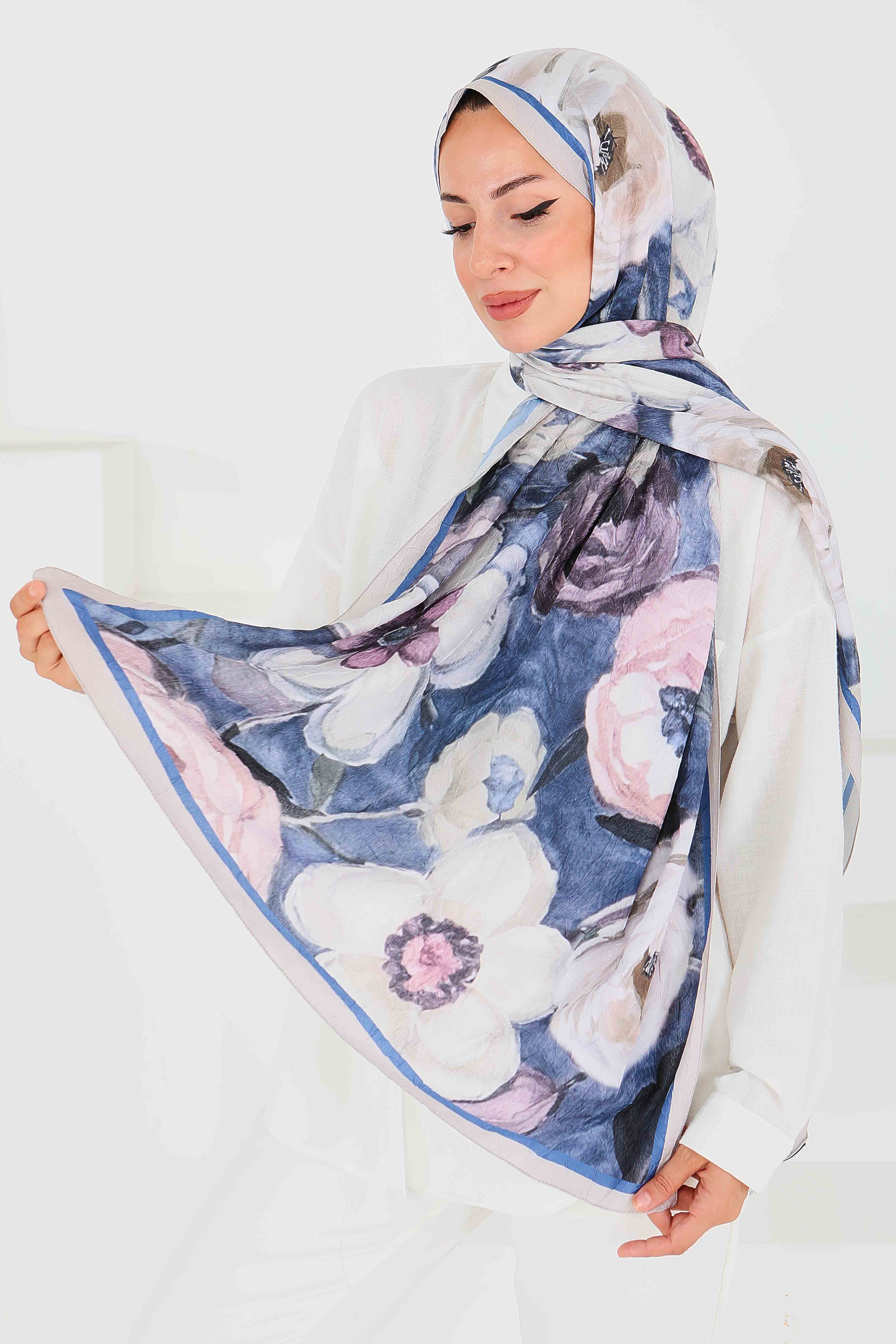 Desenli Bambu Kare Şal - 27523 - 1