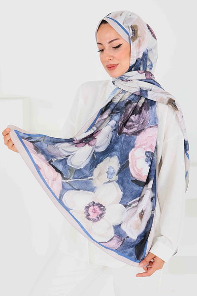 Desenli Bambu Kare Şal - 27523 